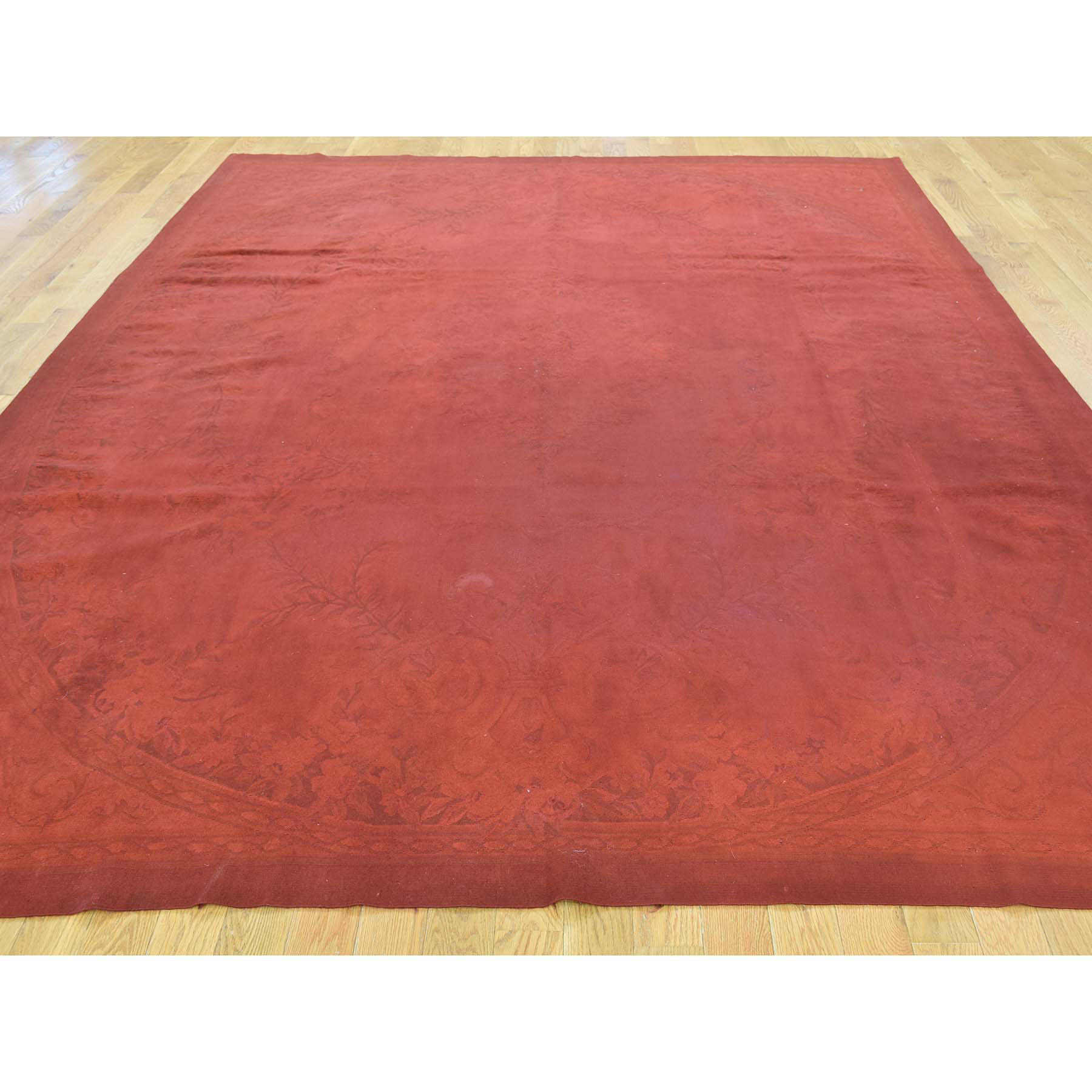 7-8 x10-3  Red Cast Hand-Woven Pure Wool Overdyed Aubusson Oriental Rug 