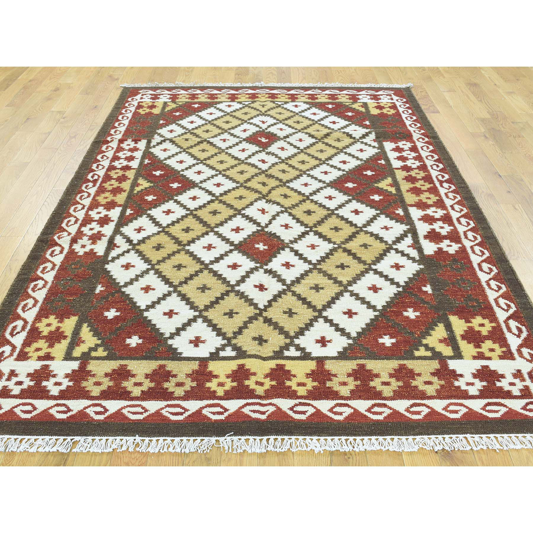 5-3 x8- 100 Percent Wool Hand-Woven Anatolian Kilim Flat Weave Rug 