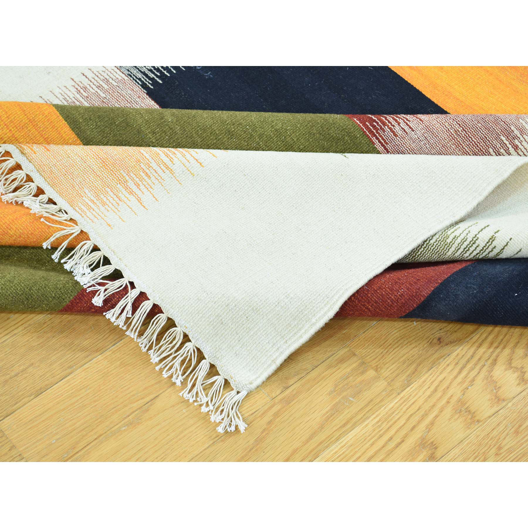 5-1 x8-4  Hand-Woven Multicolored Kilim 100 Percent Wool Flat Weave Rug 