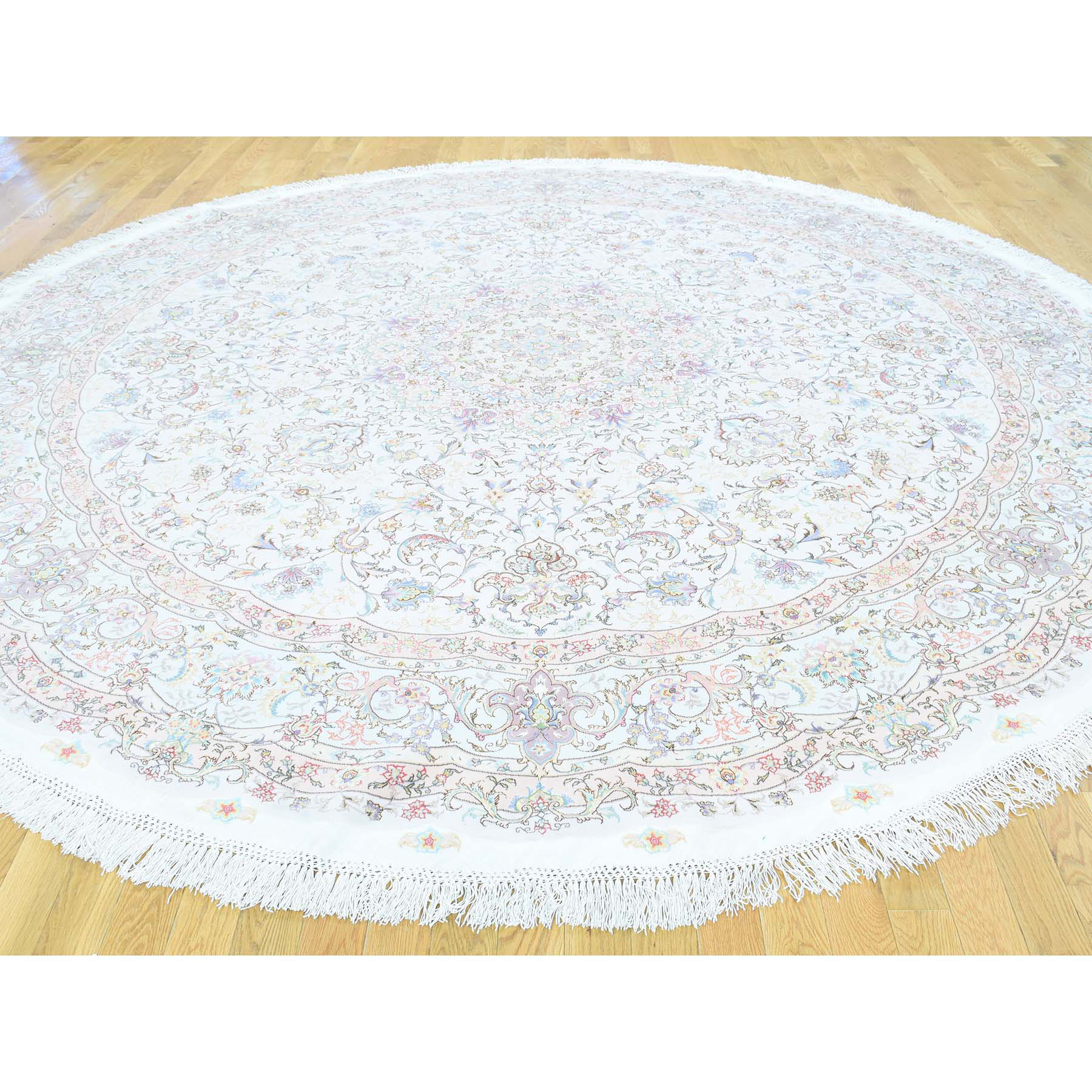 10-1 x10-1  Hand-Knotted Persian Tabriz Round Wool And Silk Oriental Rug 