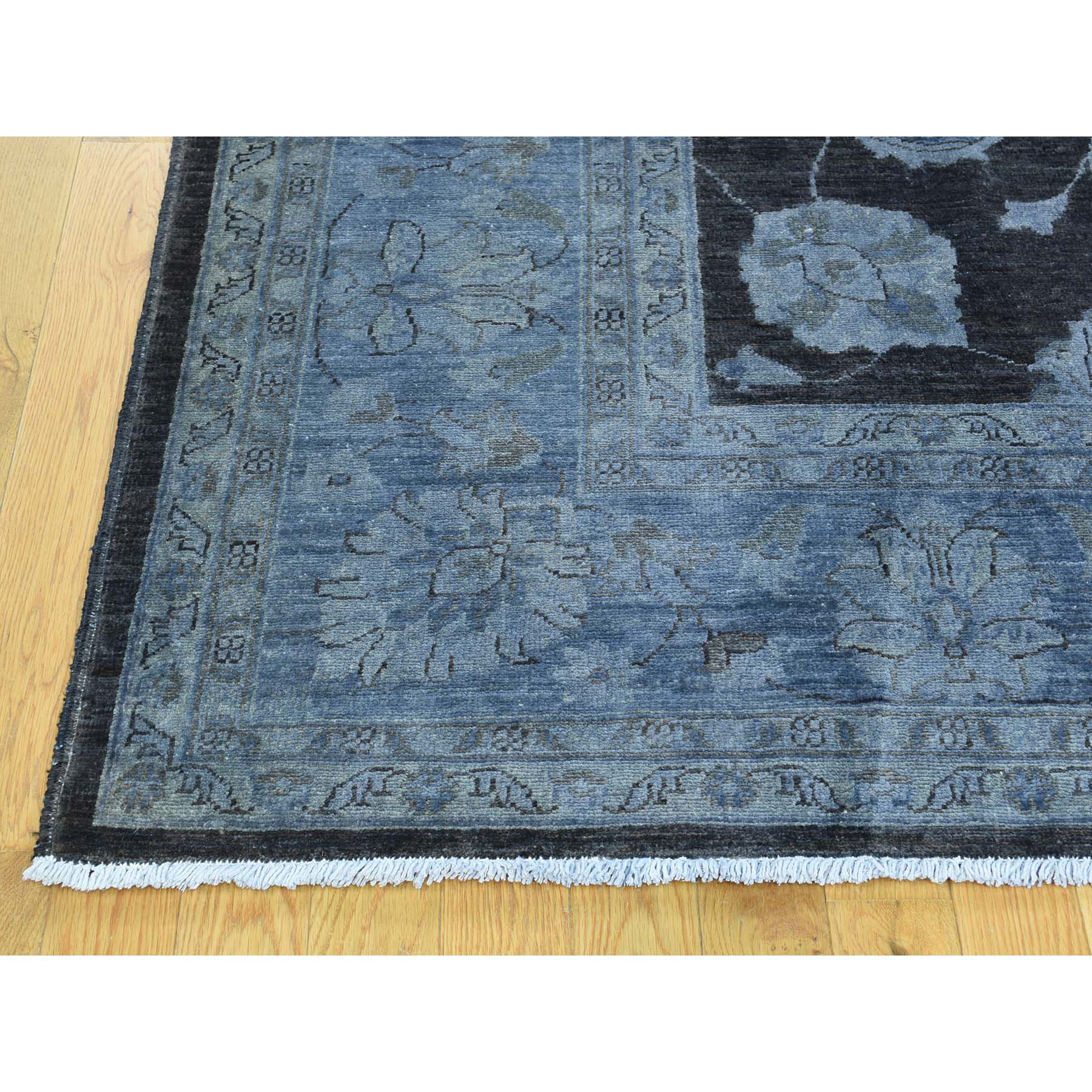 9-x12- Hand-Knotted Black Overdyed Peshawar Pure Wool Oriental Rug 