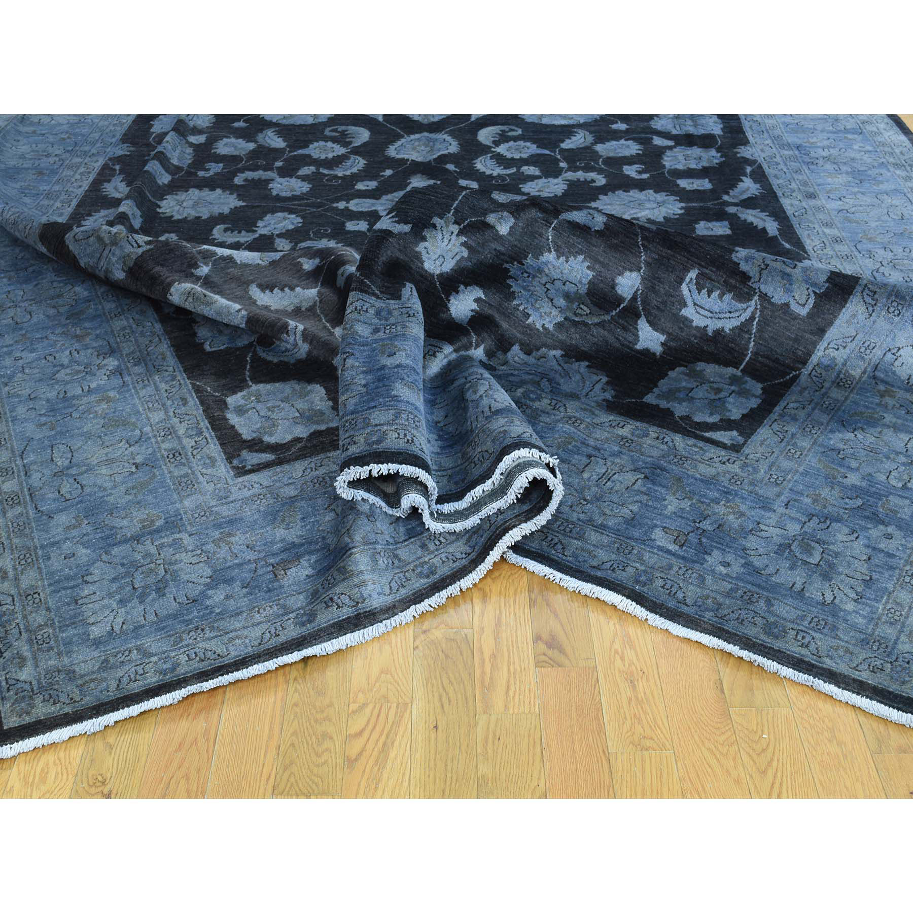 9-x12- Hand-Knotted Black Overdyed Peshawar Pure Wool Oriental Rug 