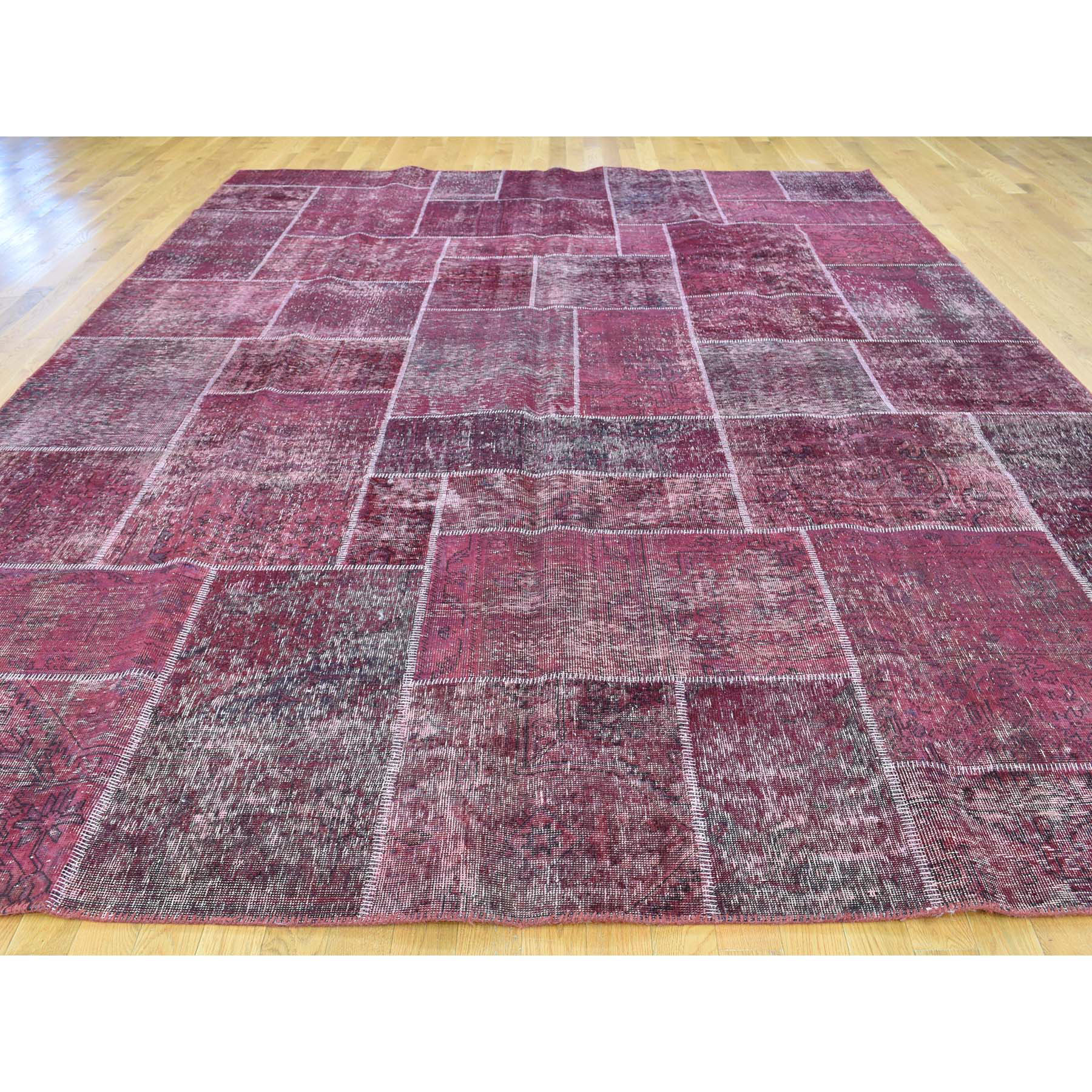 9-1 x12-10  Persian Overdyed Patchwork Handmade Pure Wool Vintage Carpet 