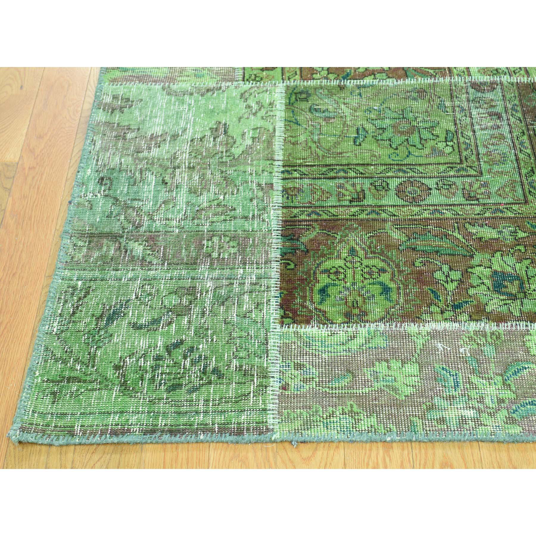 10-x13-9  Persian Overdyed Patchwork Green Cast Handmade Vintage Carpet 
