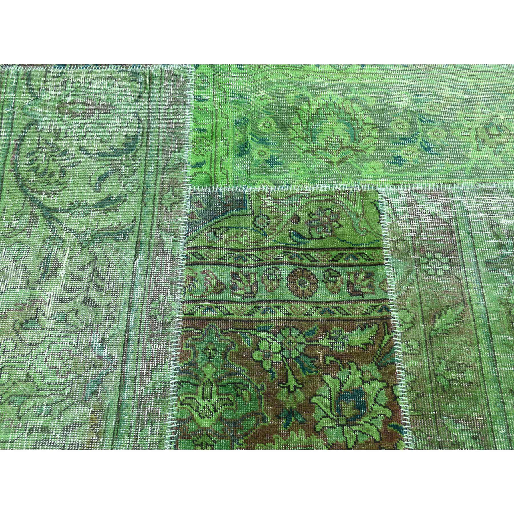 10-x13-9  Persian Overdyed Patchwork Green Cast Handmade Vintage Carpet 