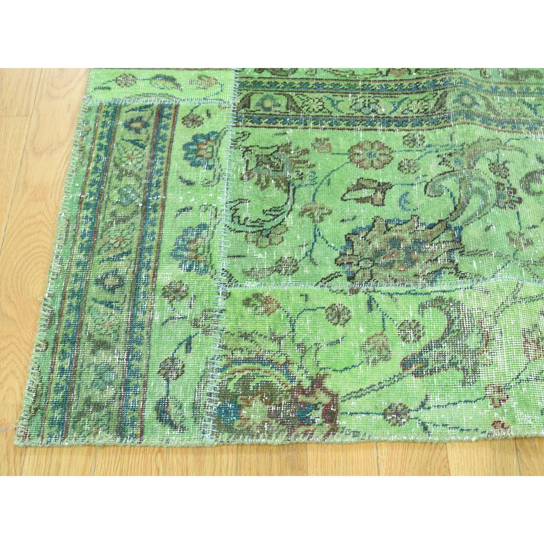 7-9 x10- 100 Percent Wool Persian Overdyed Patchwork Handmade Vintage Rug 