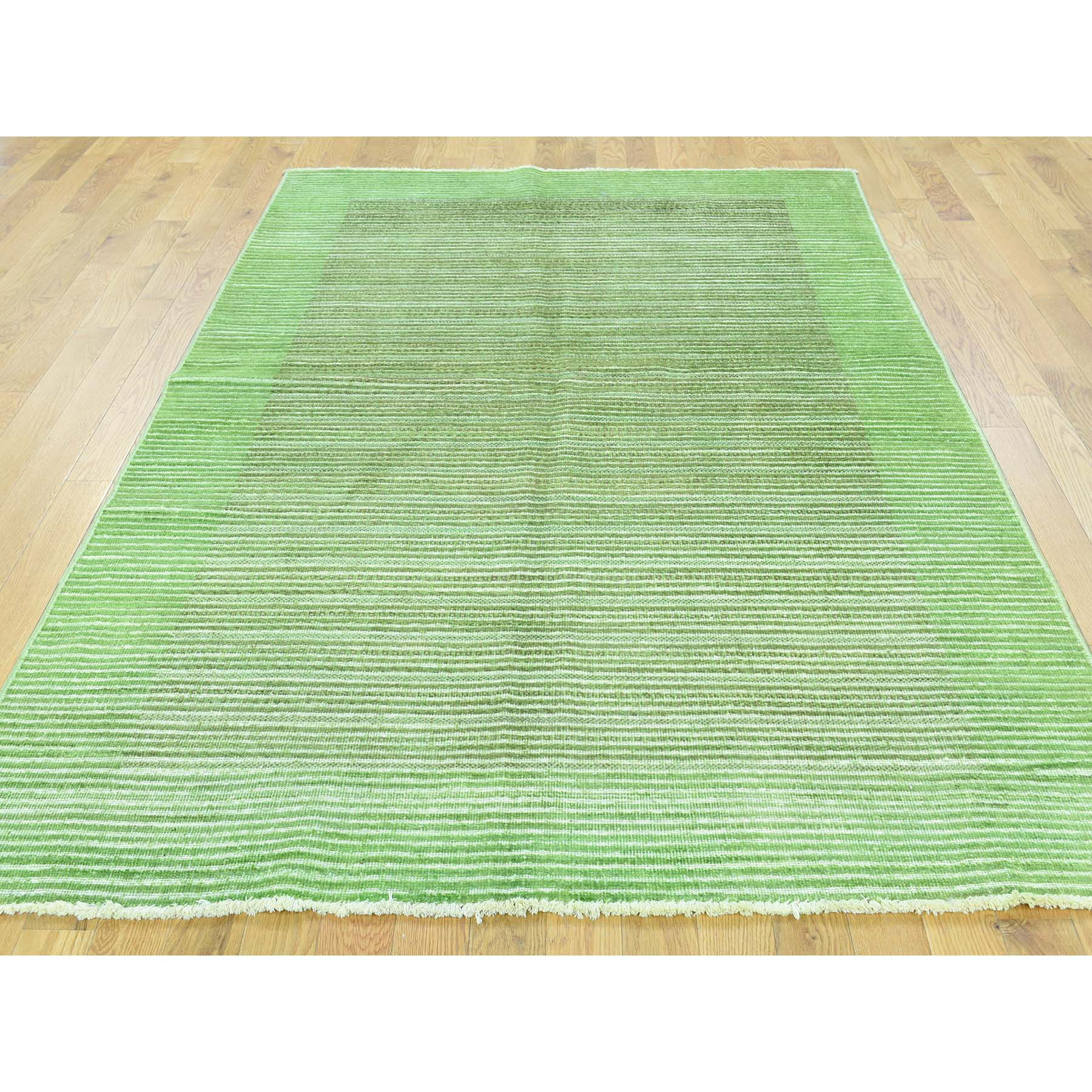 5-x8- Hand-Knotted 100 Percent Wool Gabbeh Overdyed Light Green Carpet 