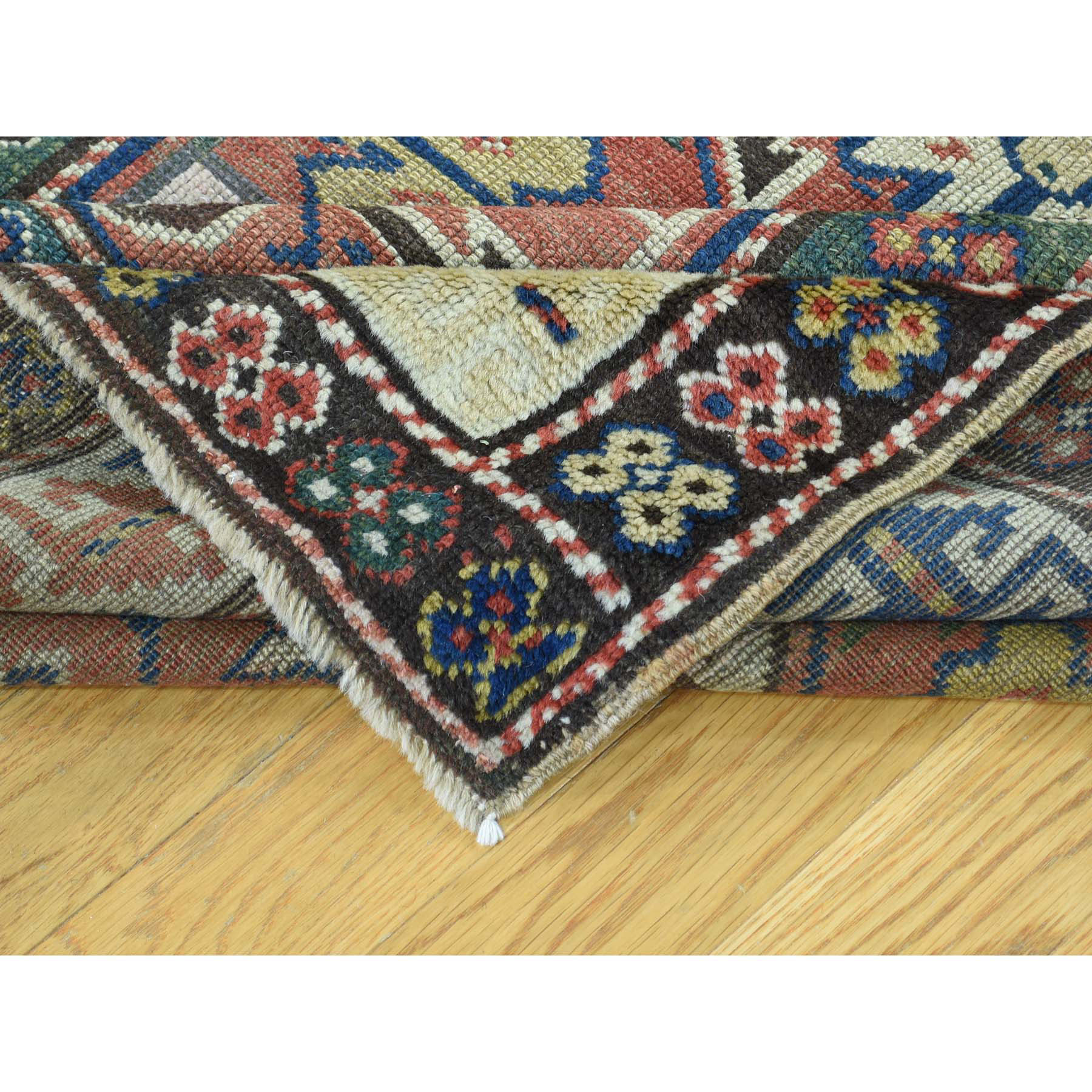 4-x9-7  Antique Kazak Exc Cond Wide Runner Pure Wool Oriental Rug 