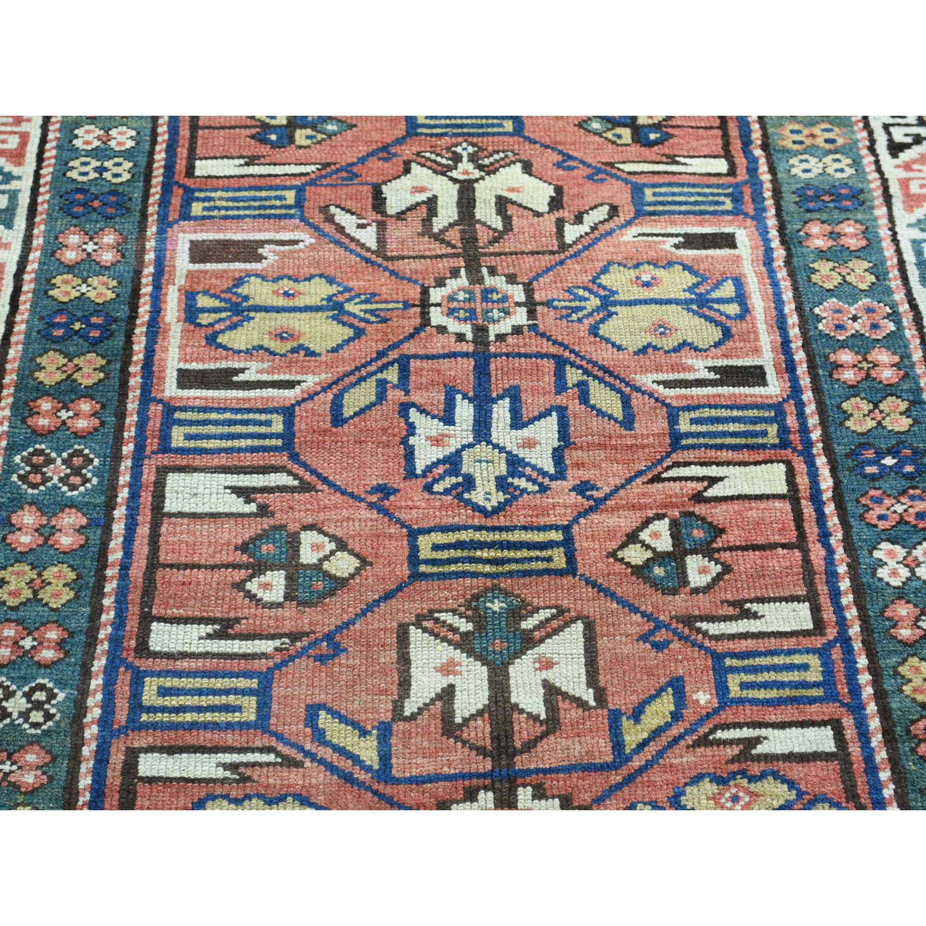 4-x9-7  Antique Kazak Exc Cond Wide Runner Pure Wool Oriental Rug 