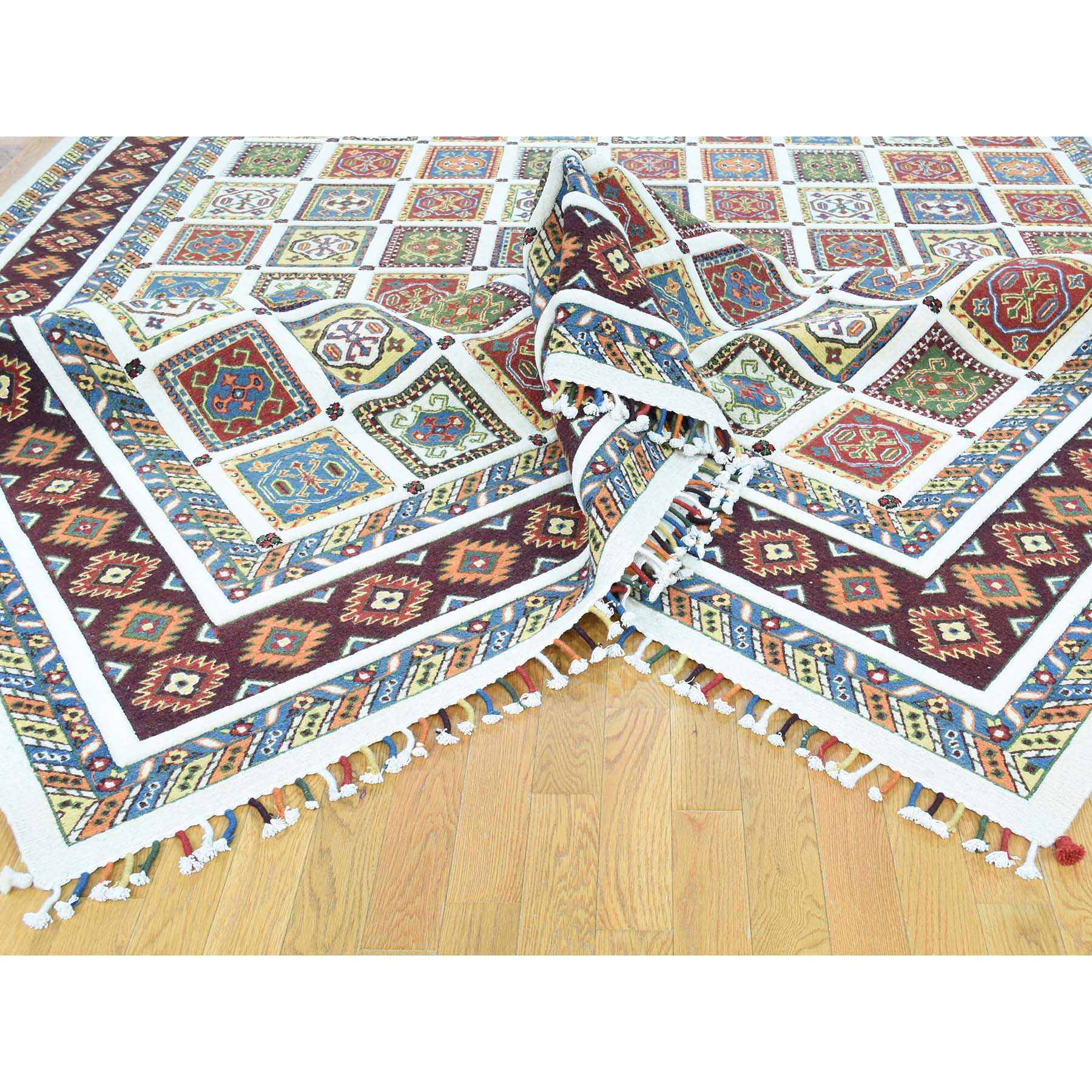 10-x14- Hand-Knotted High And Low Pile Neem Buft Soumak Oriental Rug 