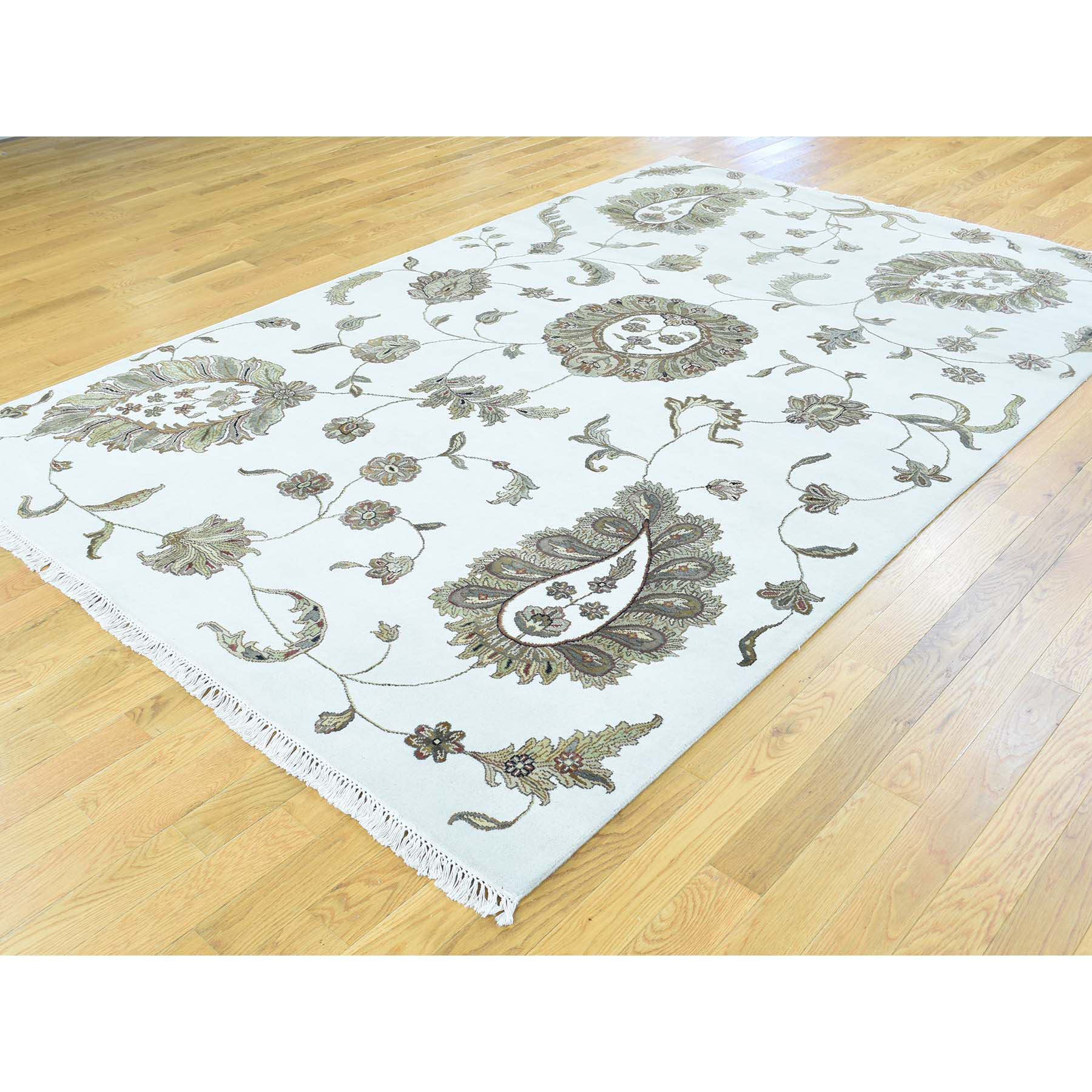 6-x9-2  On Clearance Modern Transitional No Border Wool And Silk Hand-Knotted Rug 