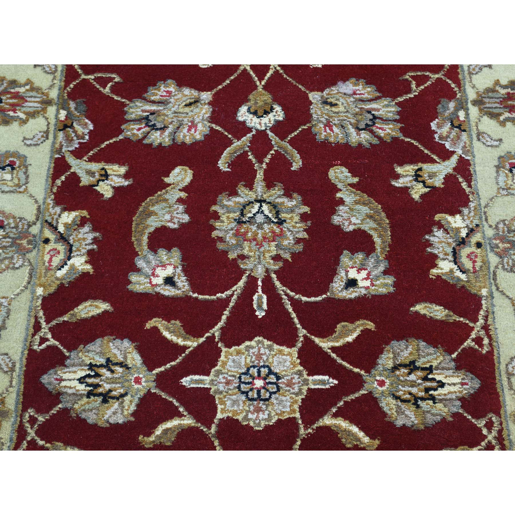 2-6 x14-10  Half Wool And Half Silk Red Rajasthan XL Runner Handmade Rug 
