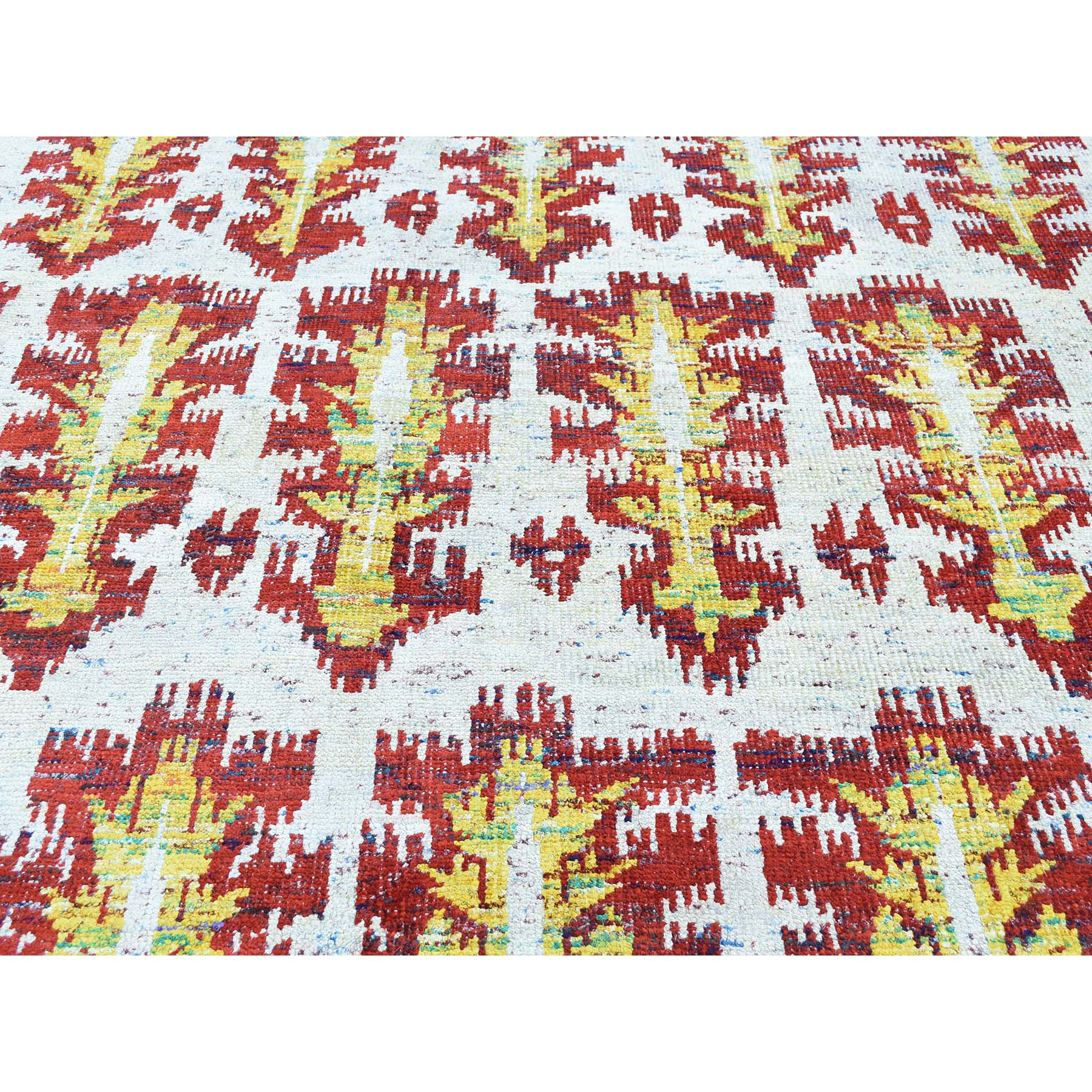 9-x12-1  On Clearance Hand-Knotted Modern Sari Silk Ikat Design Oriental Rug 