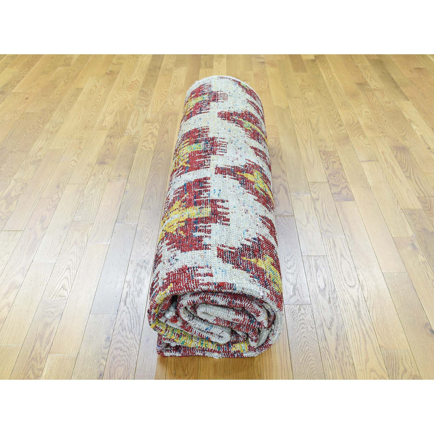 9-x12-1  On Clearance Hand-Knotted Modern Sari Silk Ikat Design Oriental Rug 