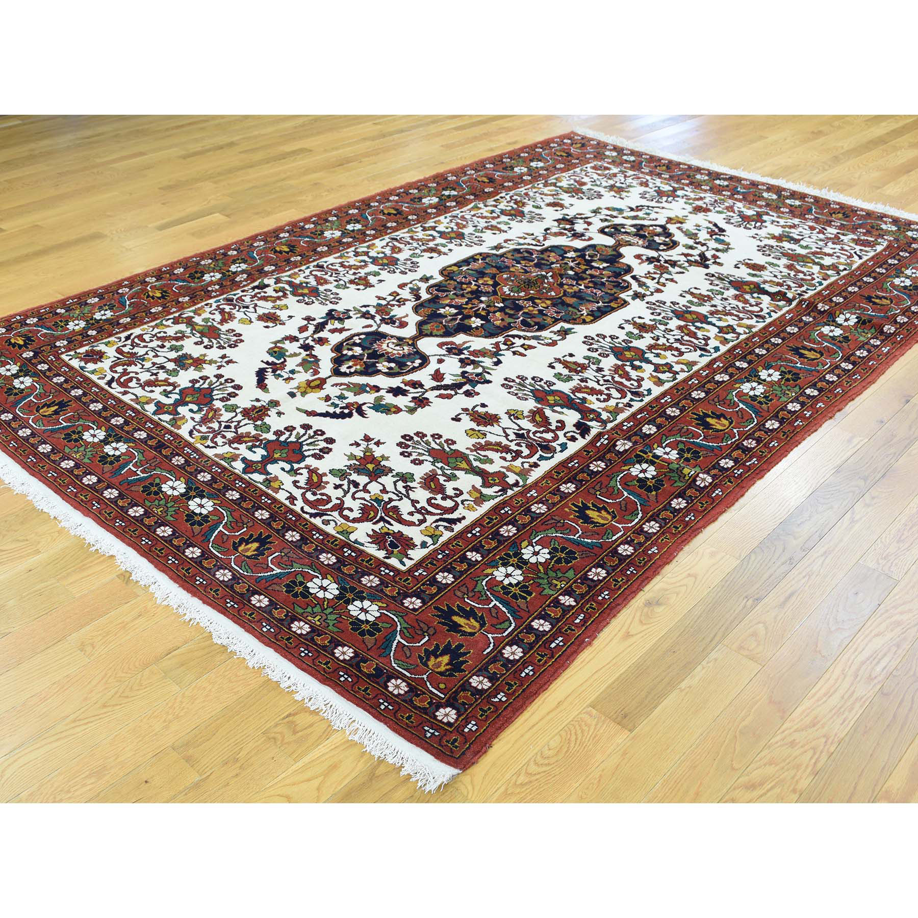 6-5 x9-7  On Clearance Ivory Persian Ardabil Hand-Knotted Pure Wool Afghan Carpet 