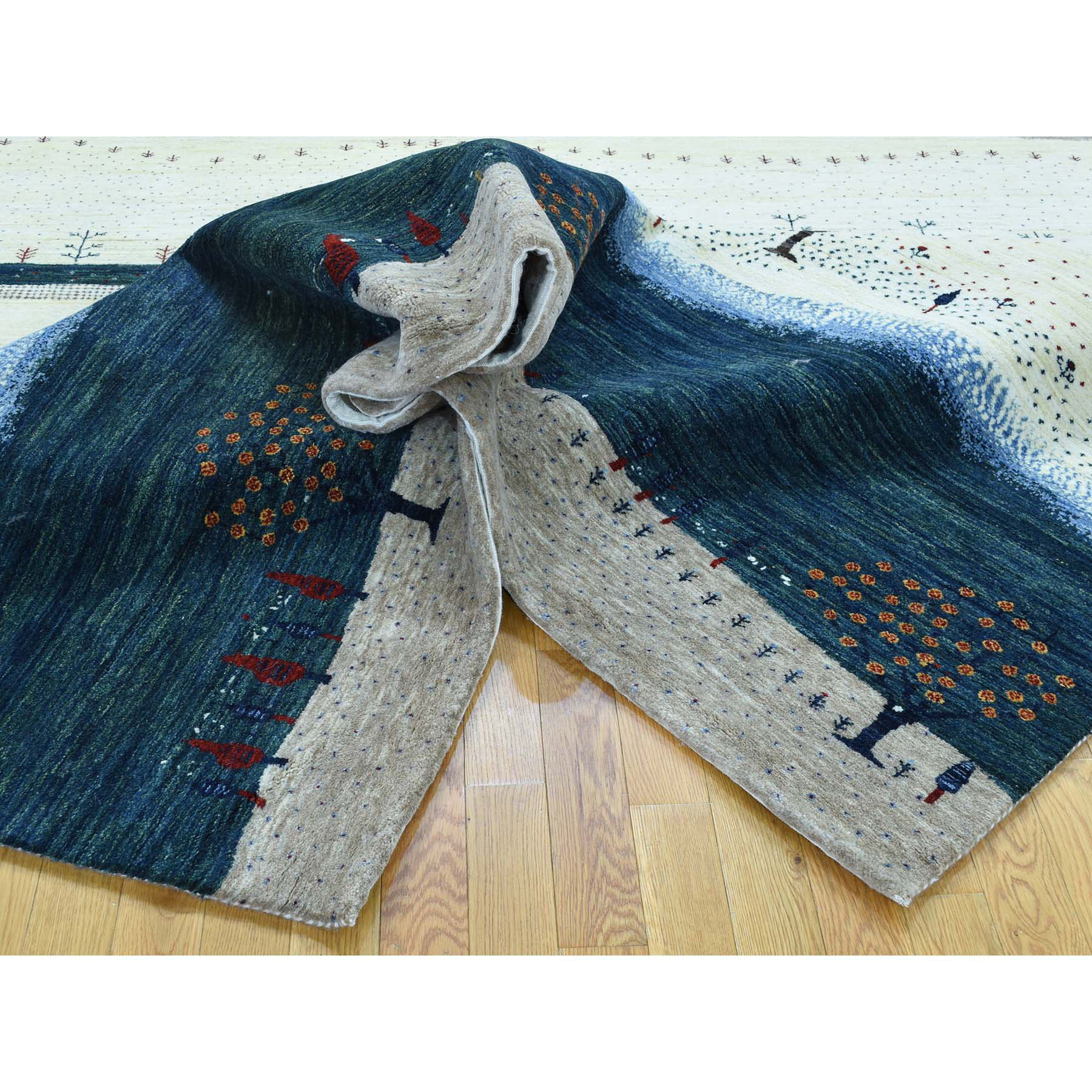 9-x12- Hand-Knotted Modern Folk Art Gabbeh Persian Wool Oriental Rug 