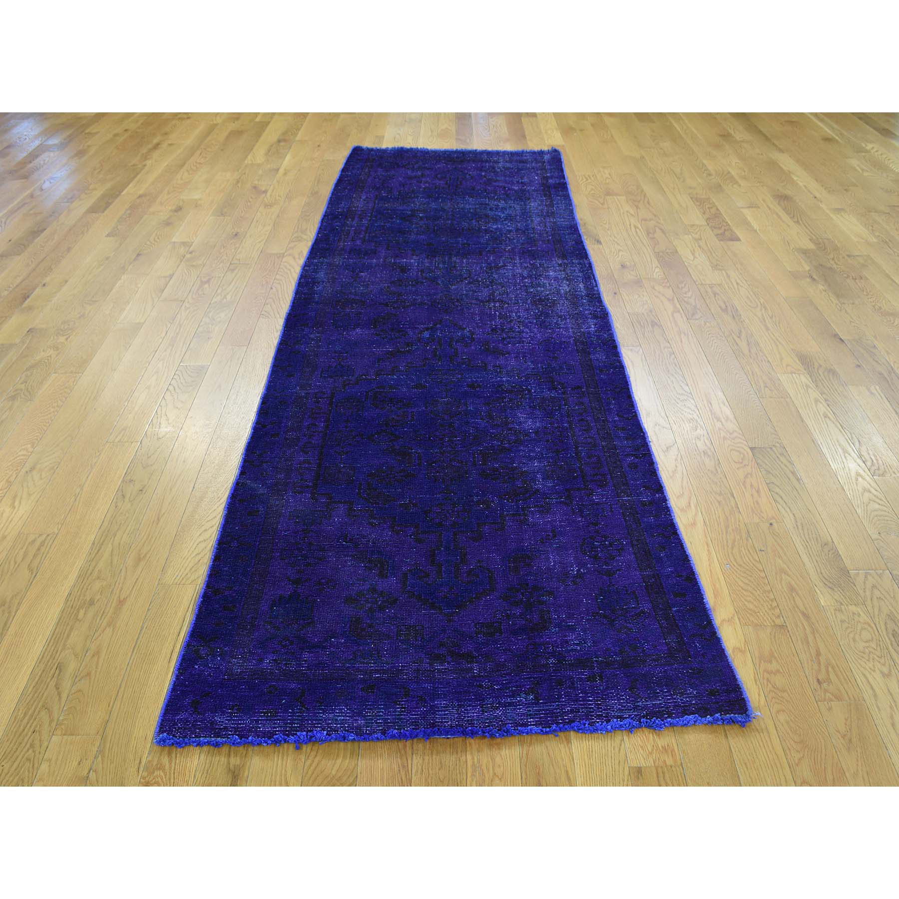 3-1 x9-7  On Clearance Hand-Knotted Pure Wool Overdyed Hamadan Runner Worn Rug 