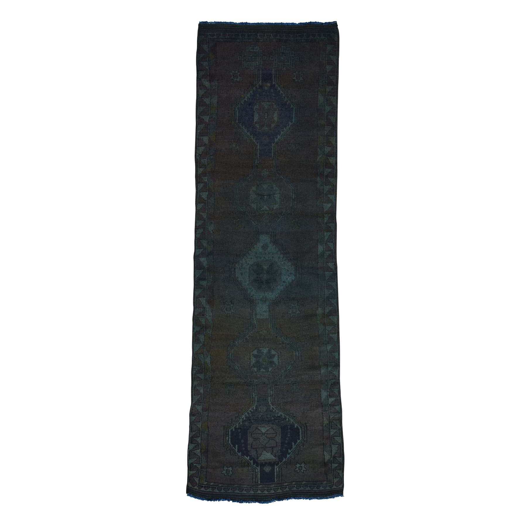 3'10"X12'6" On Clearance Hand-Knotted Overdyed Persian Shiraz Worn Runner Rug moacc00a