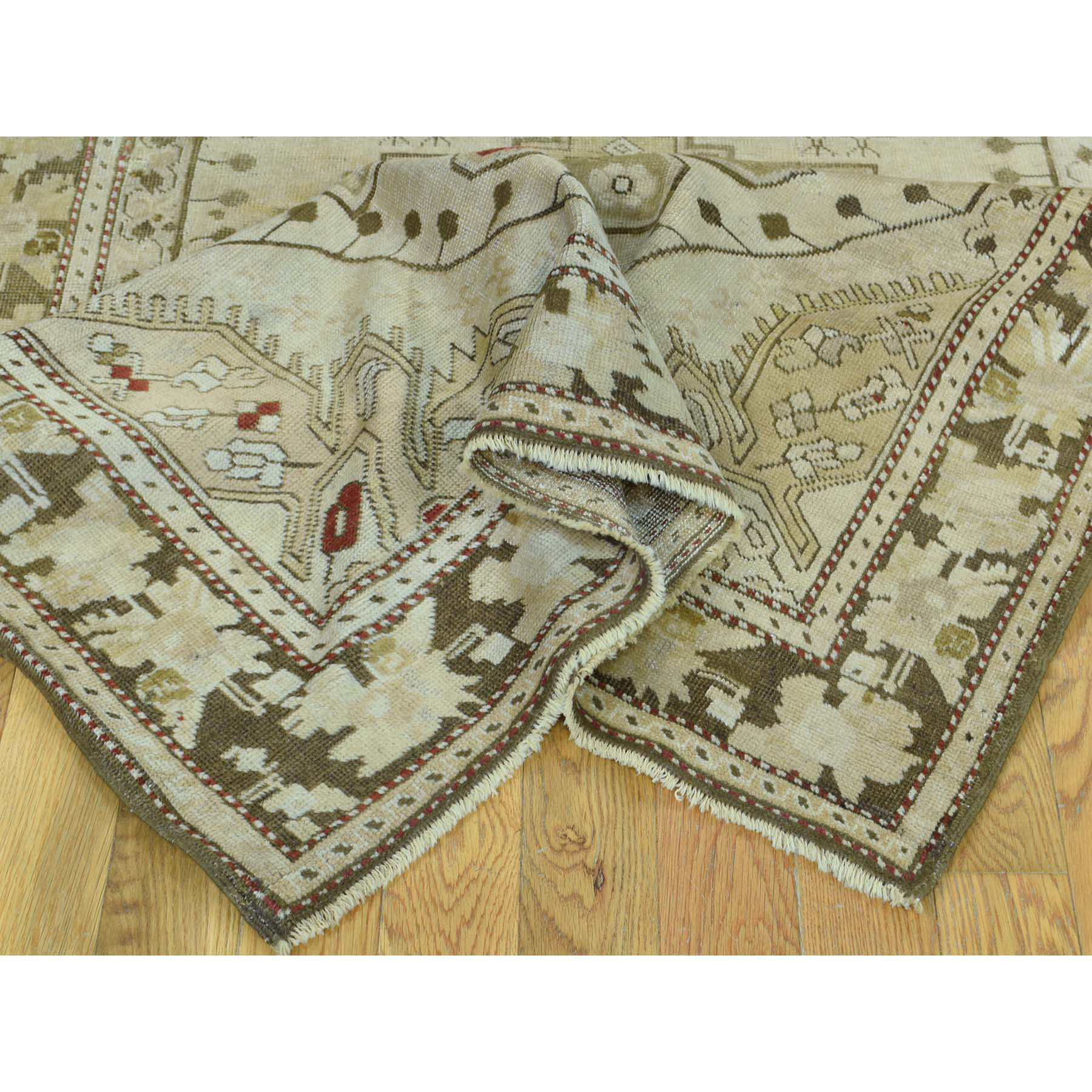 3-8 x15- Handmade Antique Caucasian Karabakh Pure Wool Wide Runner Rug 