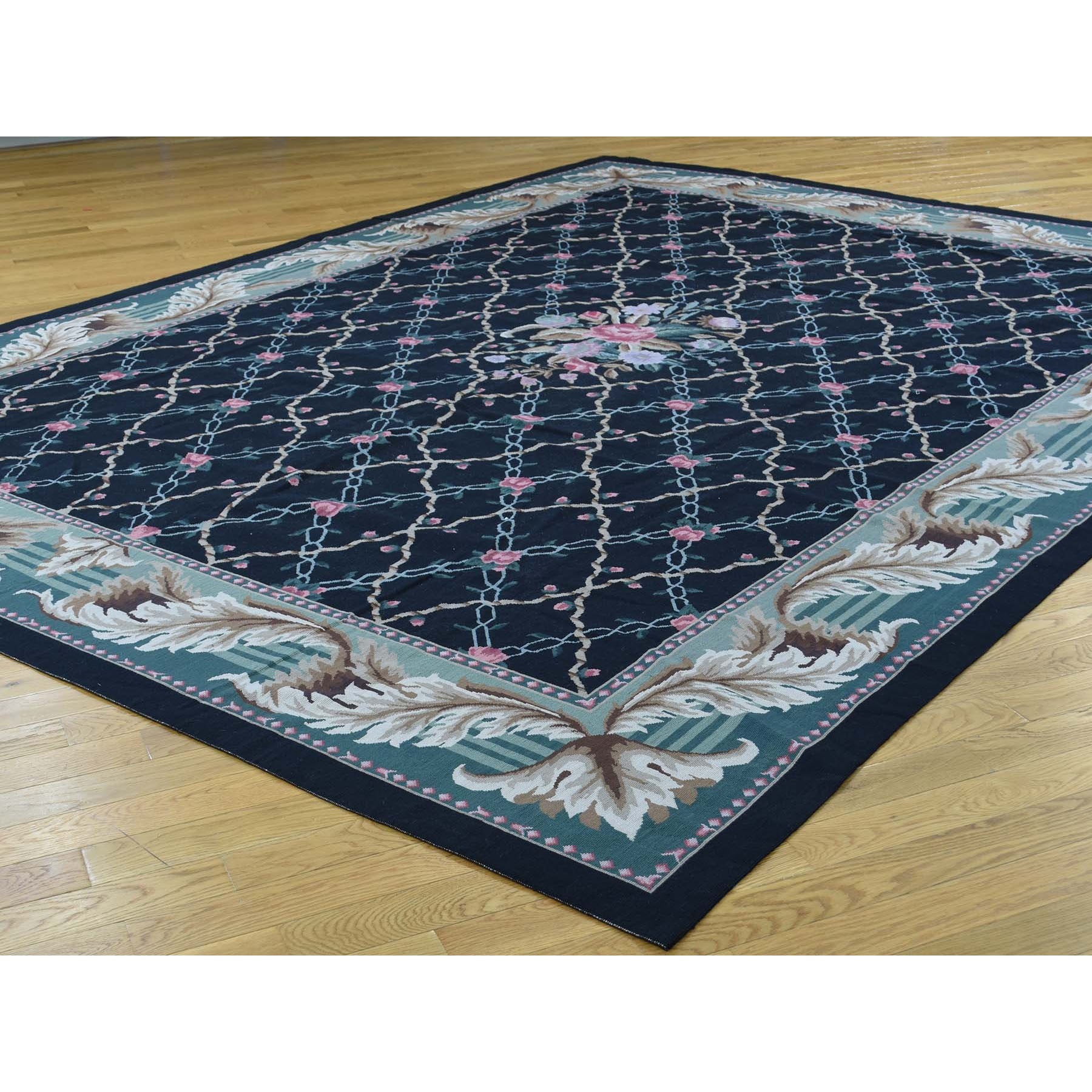 9-x11-10  On Clearance Needlepoint Hand-Stitched Botanical Design Pure Wool Rug 