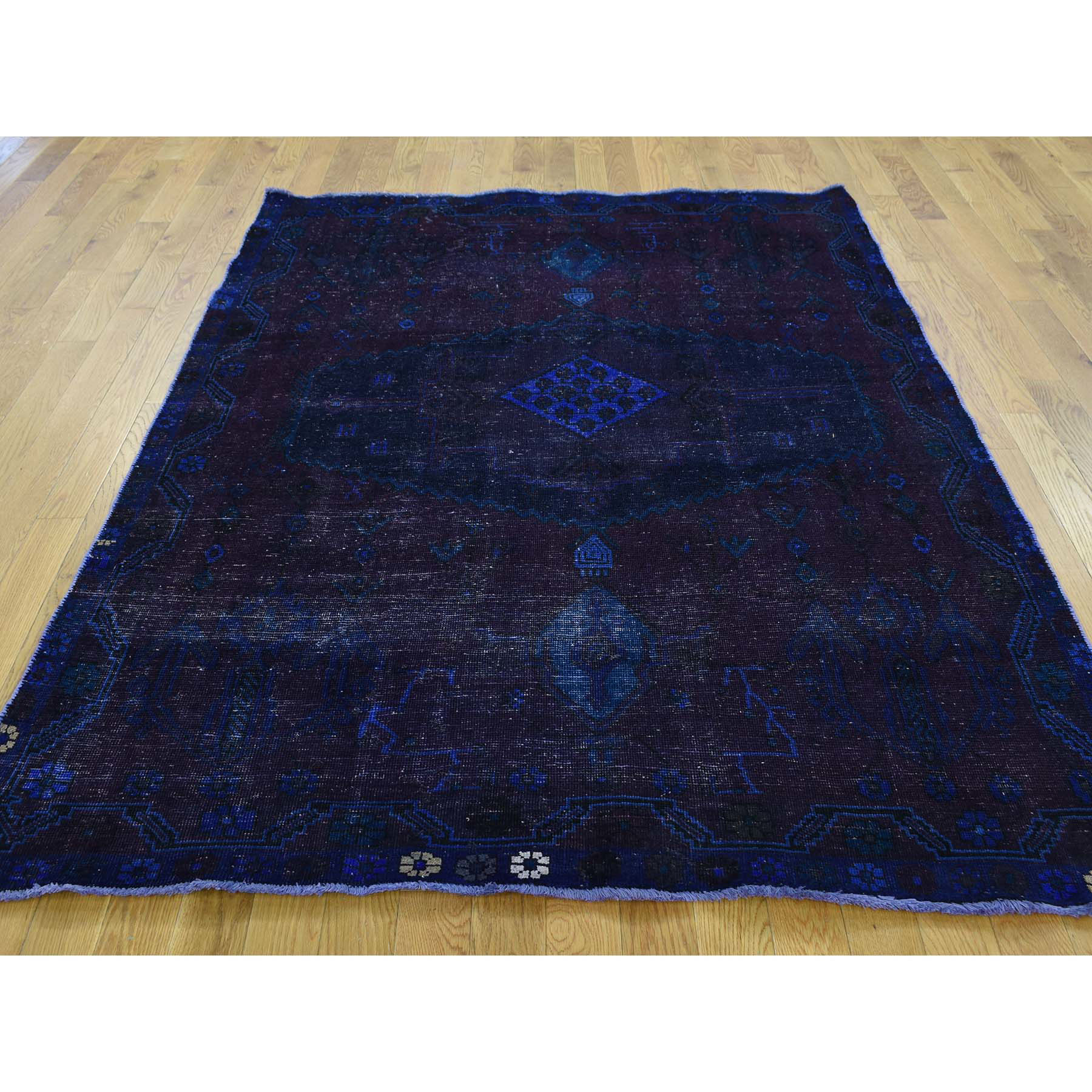 5-x6-10  On Clearance Overdyed Persian Hamadan Hand-Knotted Pure Wool Worn Rug 