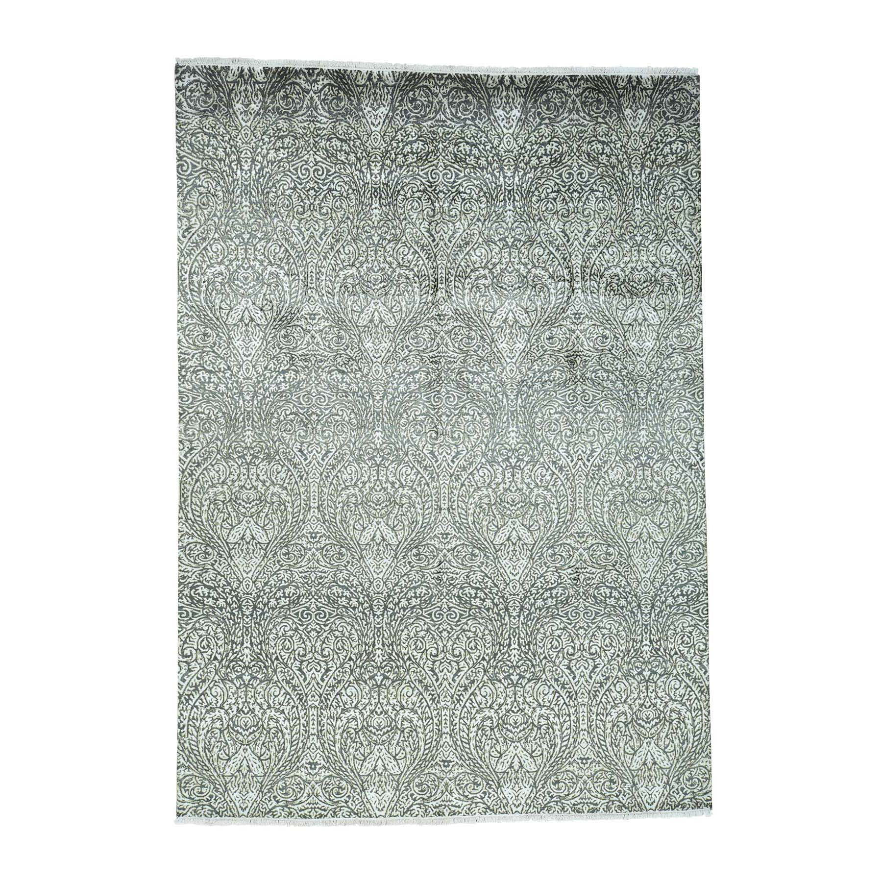 8'8"X12'3" Hand-Knotted Wool And Silk Tone On Tone Damask Design Rug moaccee6