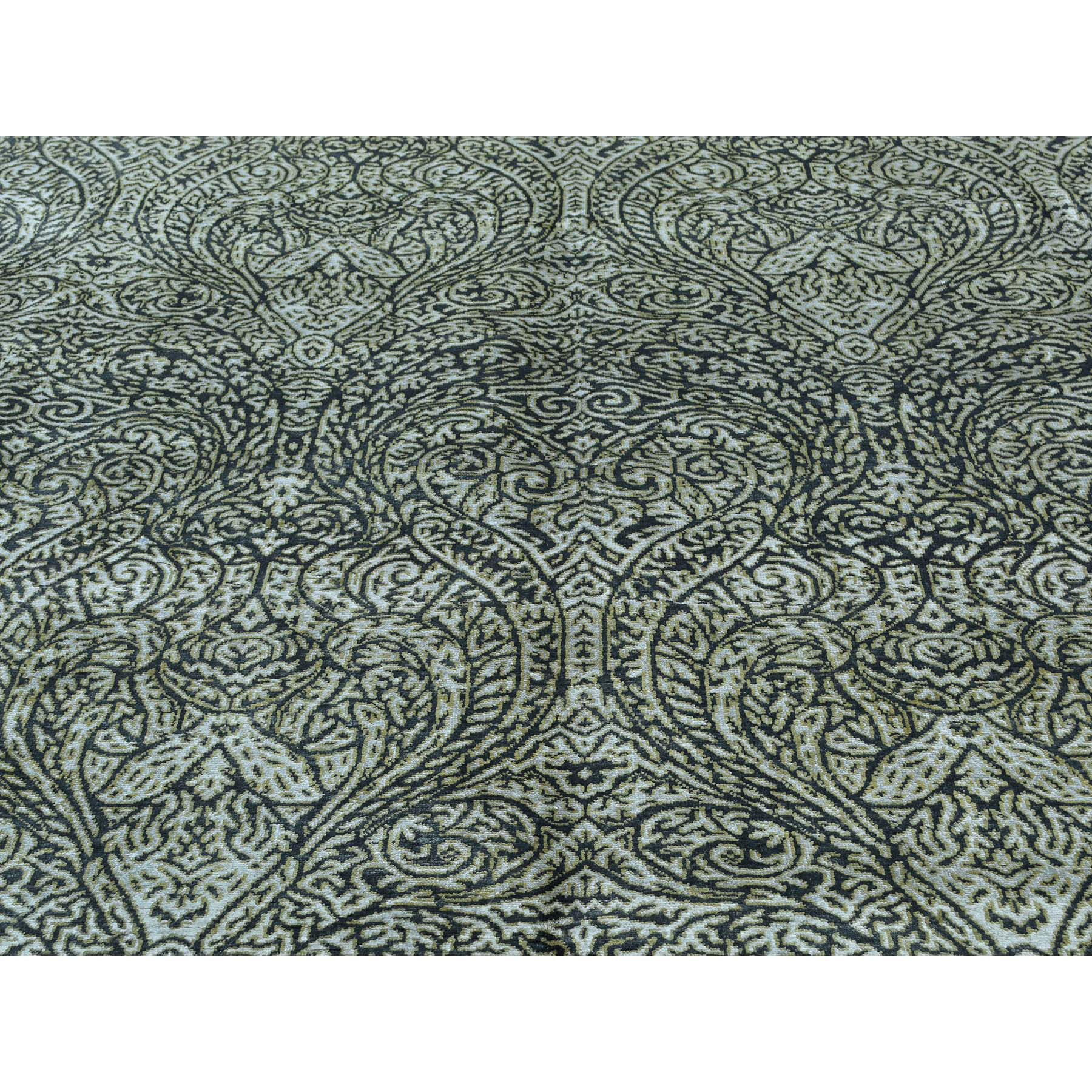 8-8 x12-3  Hand-Knotted Wool and Silk Tone on Tone Damask Design Rug 