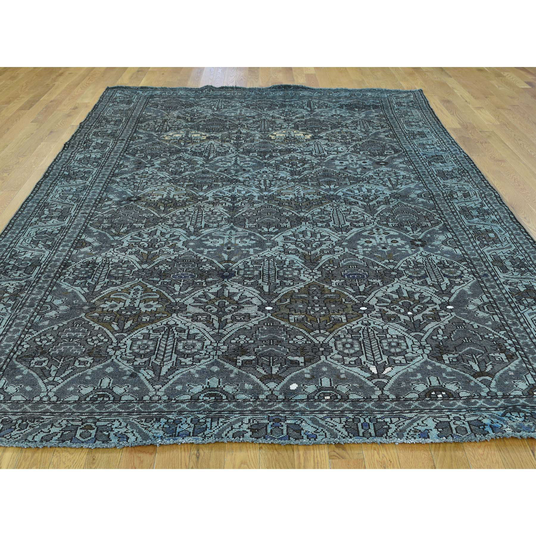 7-x9-9  On Clearance Pure Wool Hand-Knotted Persian Bakhtiari Grey Overdyed Worn Rug 