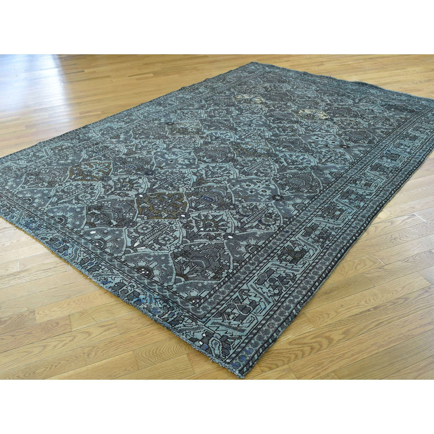 7-x9-9  On Clearance Pure Wool Hand-Knotted Persian Bakhtiari Grey Overdyed Worn Rug 