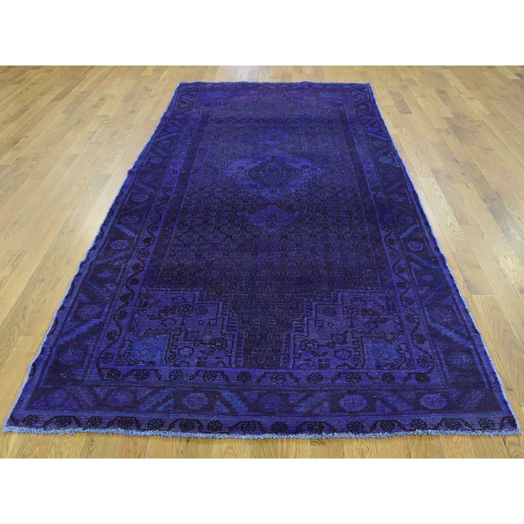 4-7 x9-7  On Clearance  Hand-Knotted Persian Overdyed Hamadan Wide Runner Worn Rug 