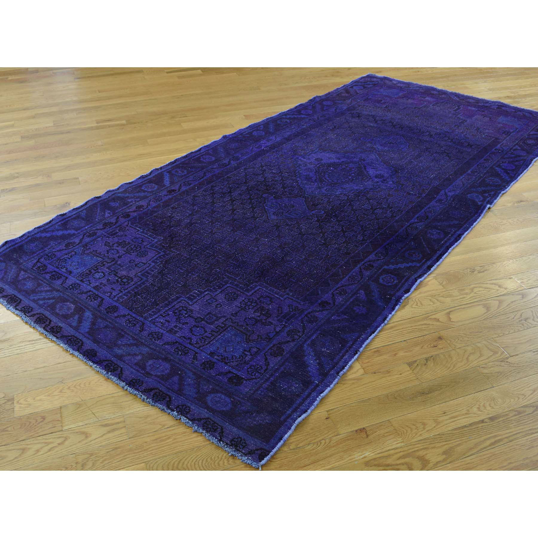 4-7 x9-7  On Clearance  Hand-Knotted Persian Overdyed Hamadan Wide Runner Worn Rug 