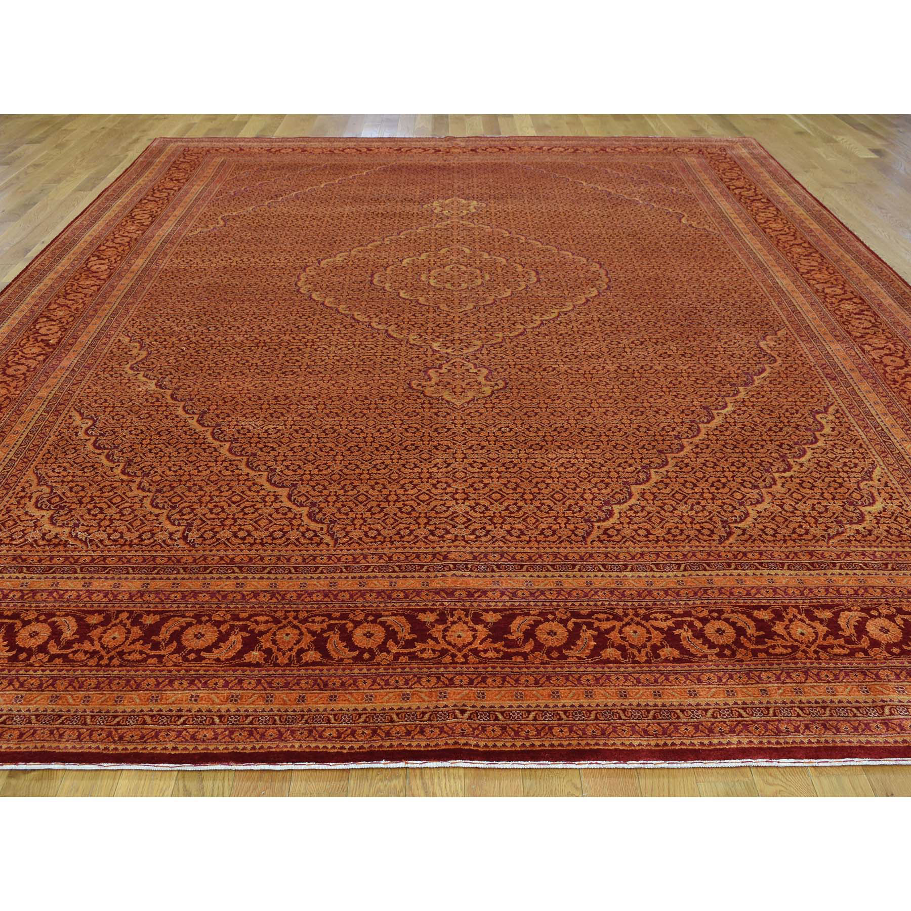 9-2 x12-5  Tabriz Mahi Wool & Silk Burnt Orange and Red Hand Knotted Oriental Rug 