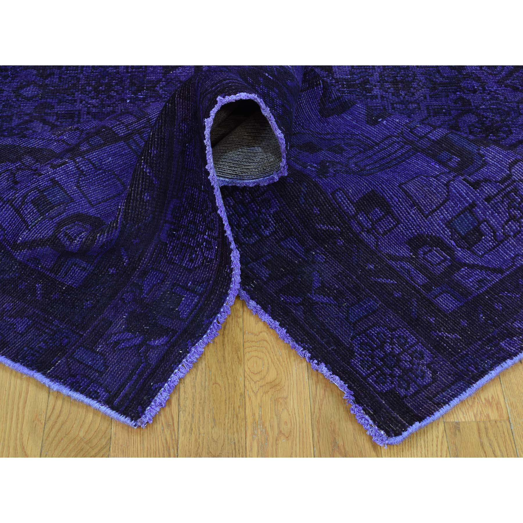 4-x10-6  Hand-Knotted Purple Overdyed Hamadan Pure Wool Wide Runner Rug 