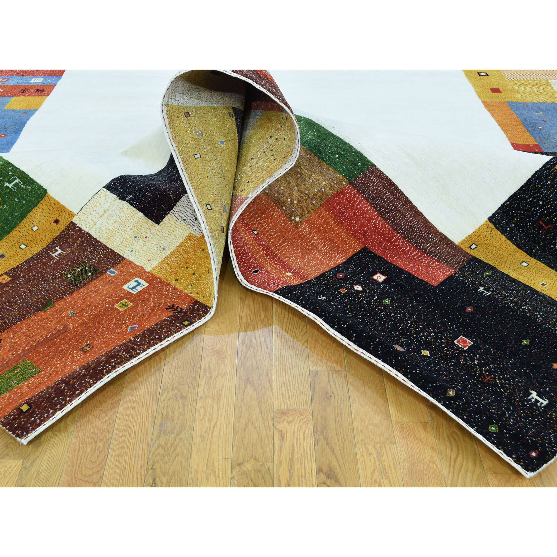 9-8 x13-5  100 Percent Wool Hand-Knotted Folk Art Gabbeh Oriental Rug 