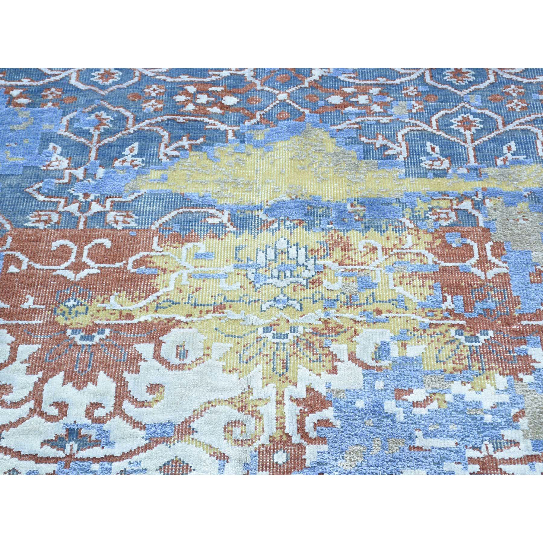 9-9 x14- Textured Wool With Silk Abstract Design Handmade Rug 