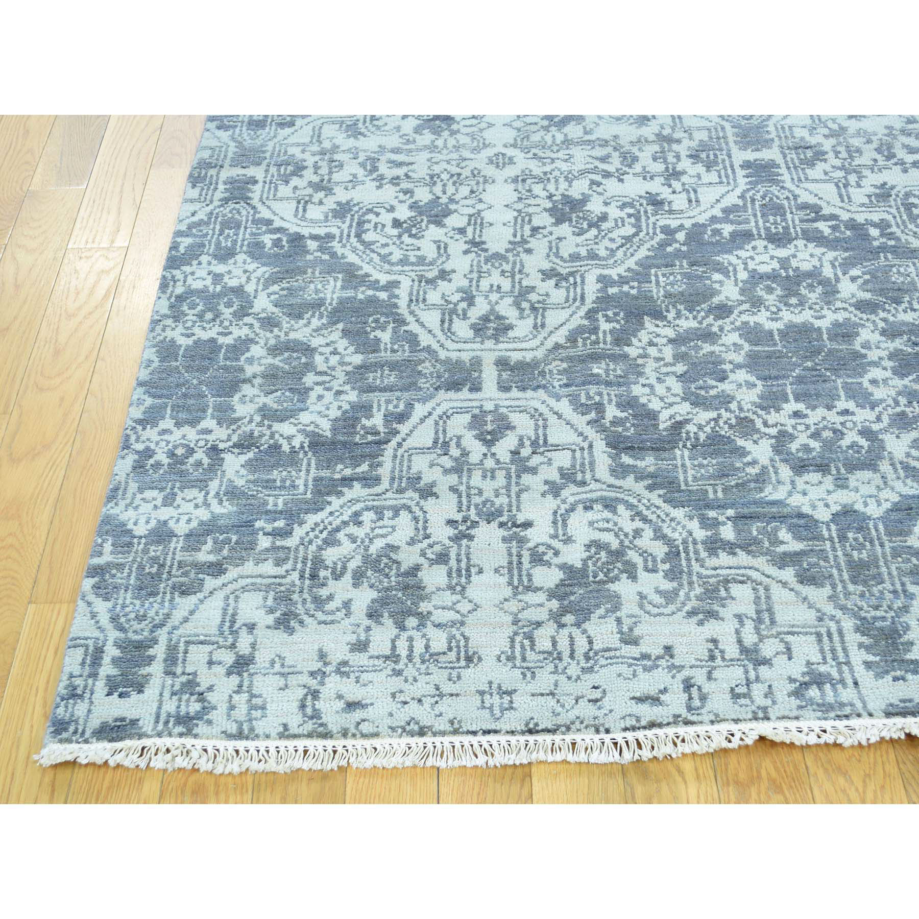 7-8 x10- Handmade Wool And Silk Geometric Moughal Design Oriental Rug 
