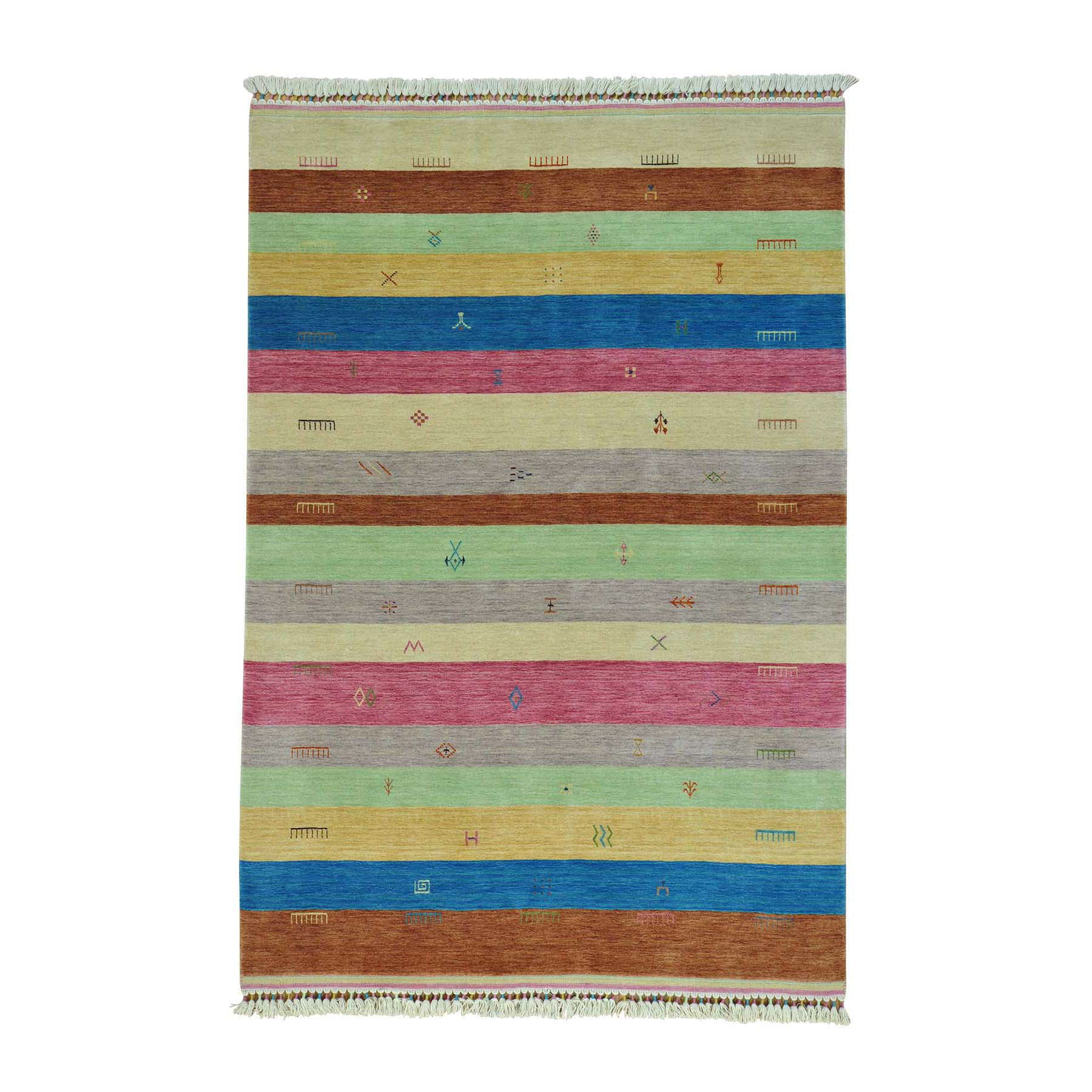 5-6 x8-1  Striped Modern Hand-Loomed Gabbeh Pure Wool Oriental Rug 