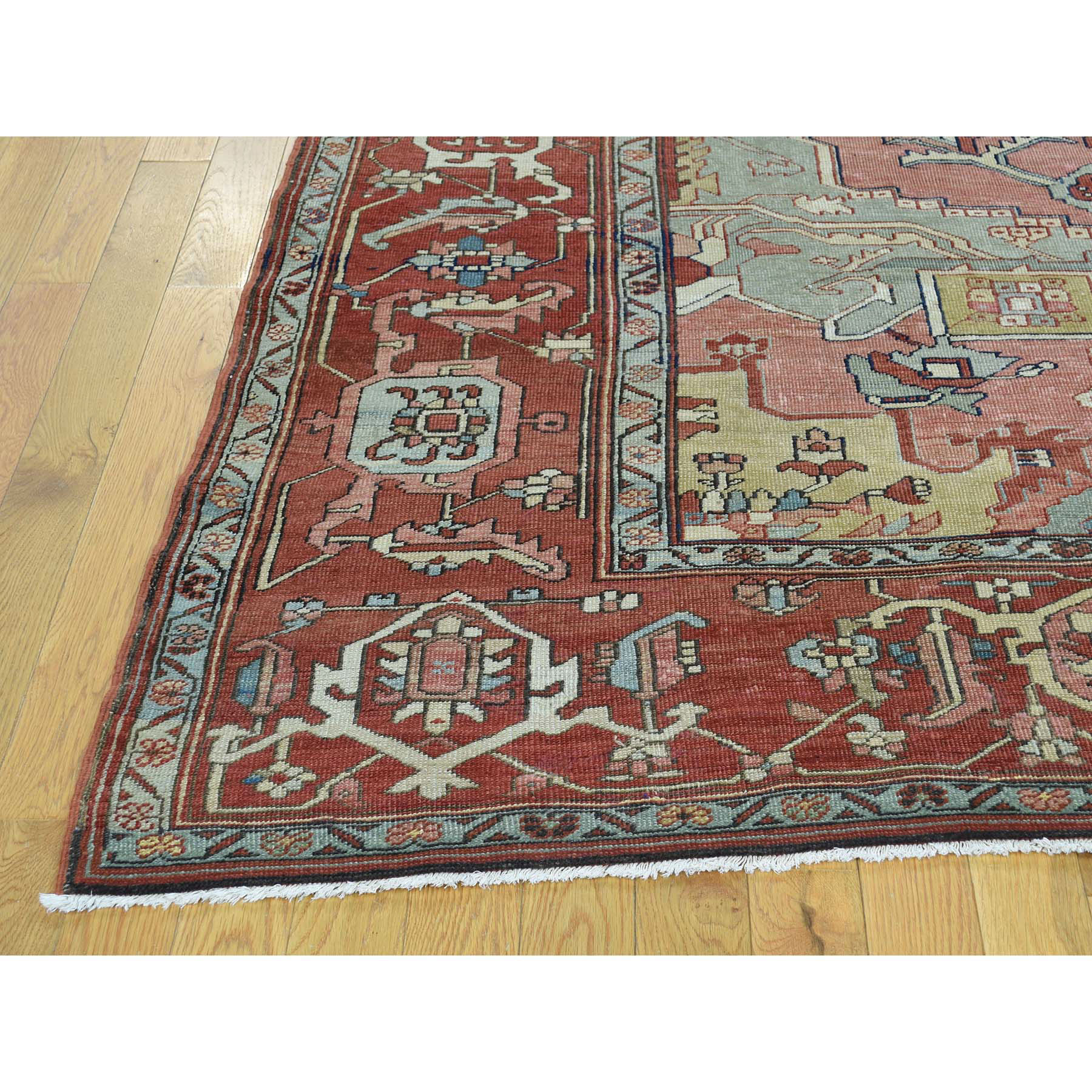 9-5 x12-8  Hand-Knotted Antique Persian Serapi Good Cond Even Wear Rug 