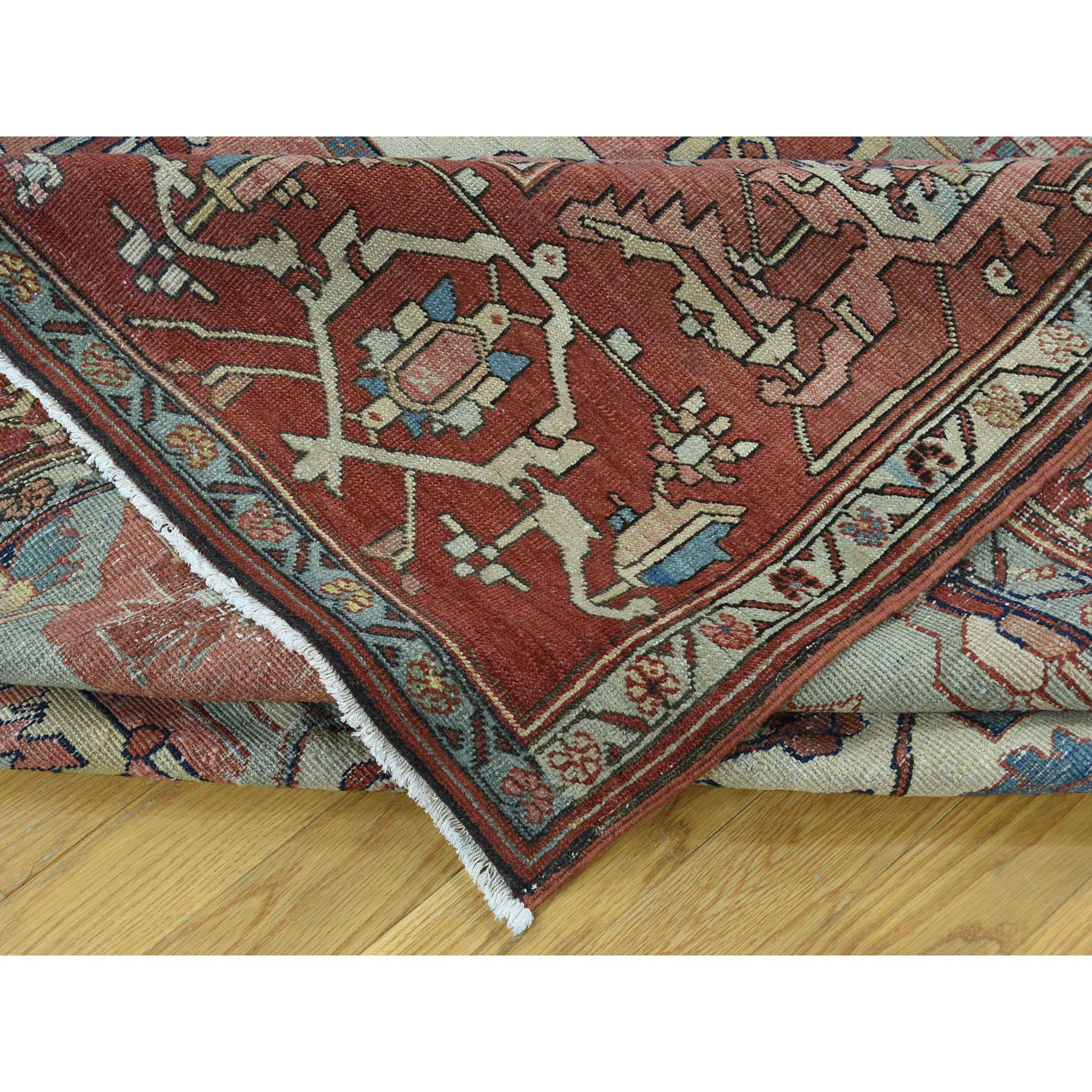 9-5 x12-8  Hand-Knotted Antique Persian Serapi Good Cond Even Wear Rug 