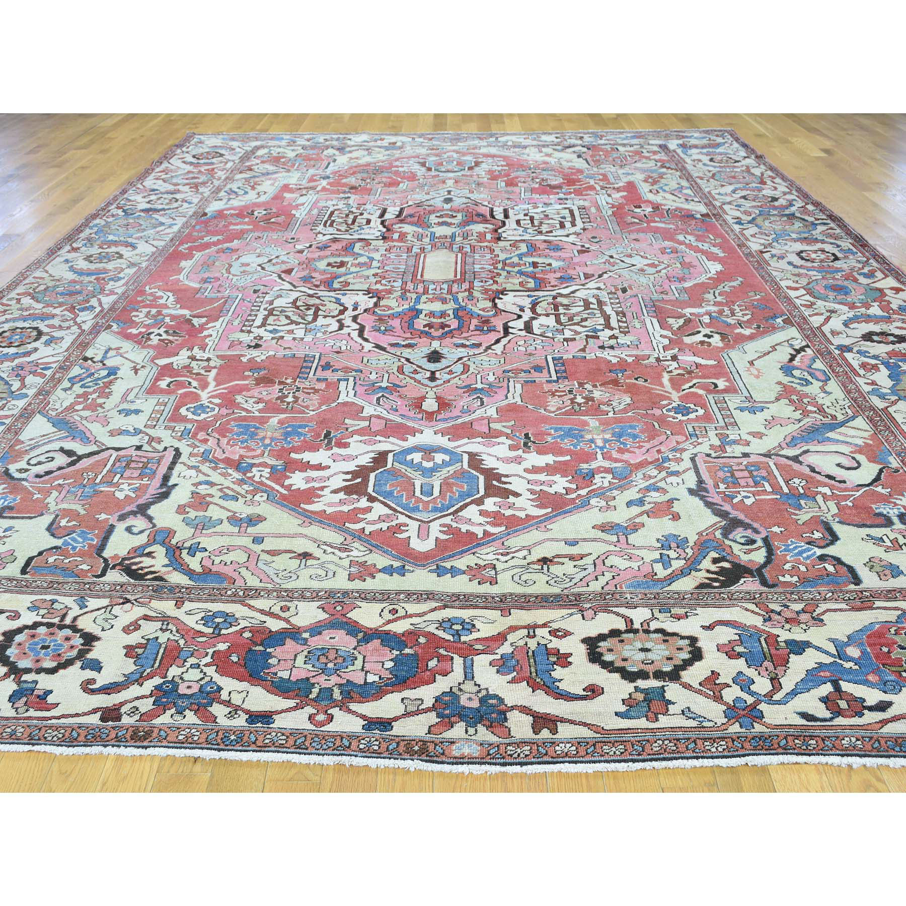 10-1 x14-1  Hand-Knotted Antique Persian Serapi Good Cond Oriental Rug 