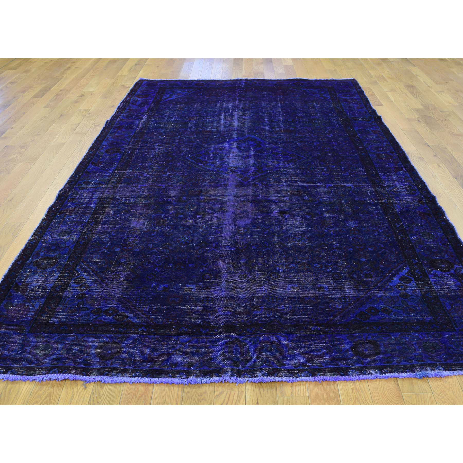 5-8 x10- Handmade Pure Wool Overdyed Purple Wide Runner Hamadan Rug 