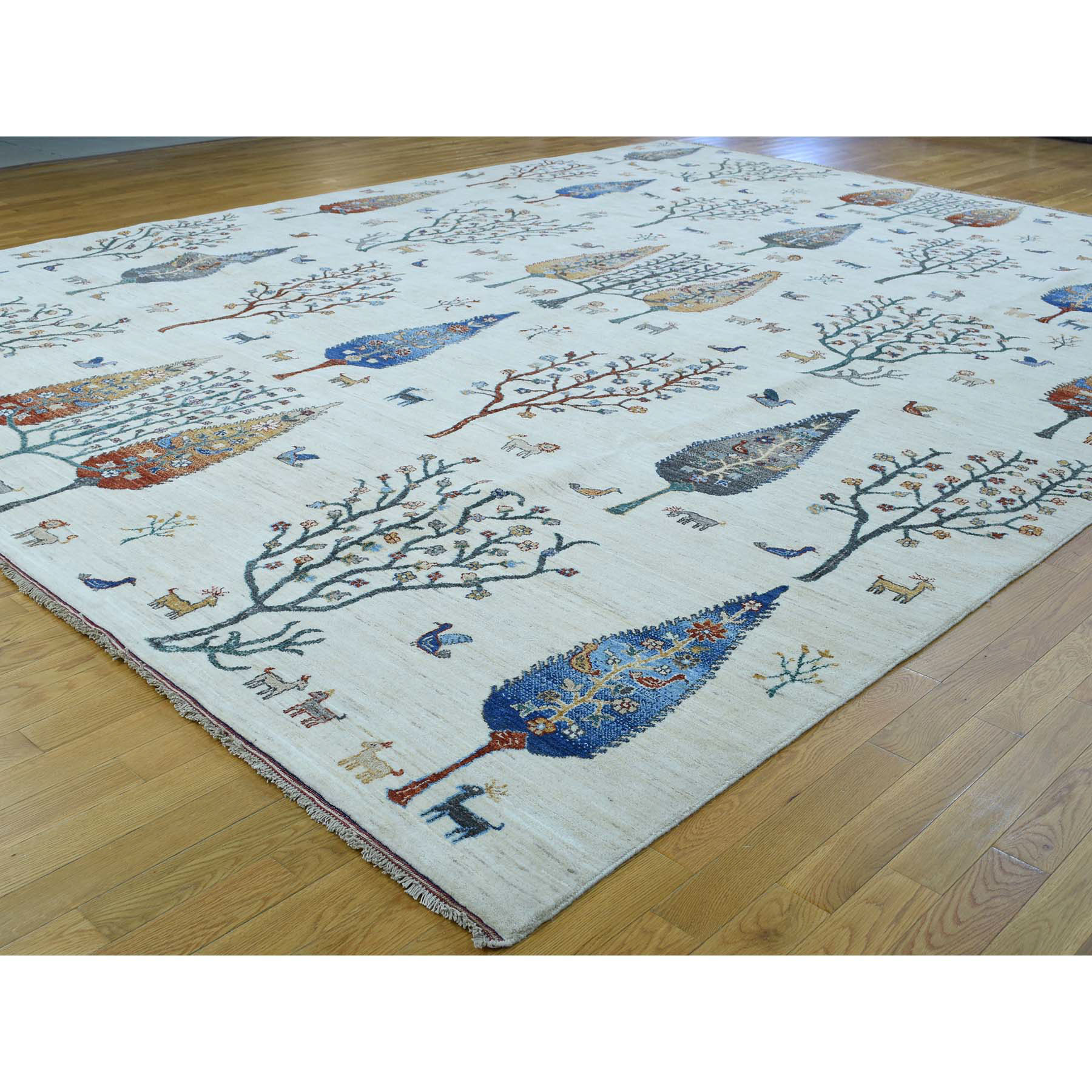 12-3 x15-6  Hand-Knotted Pure Wool Tree Design Oversize Peshawar Rug 