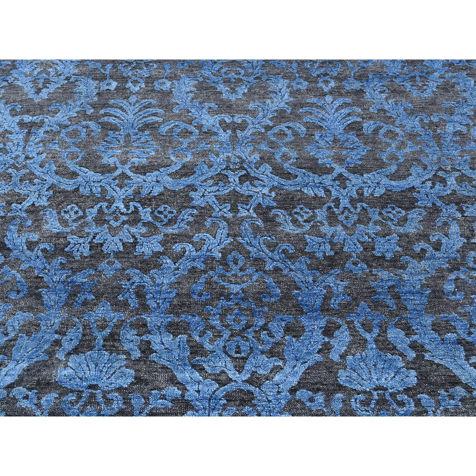 10-x13-10  Hand-Knotted Damask Design Wool and Silk Hi and Lo Pile Rug 
