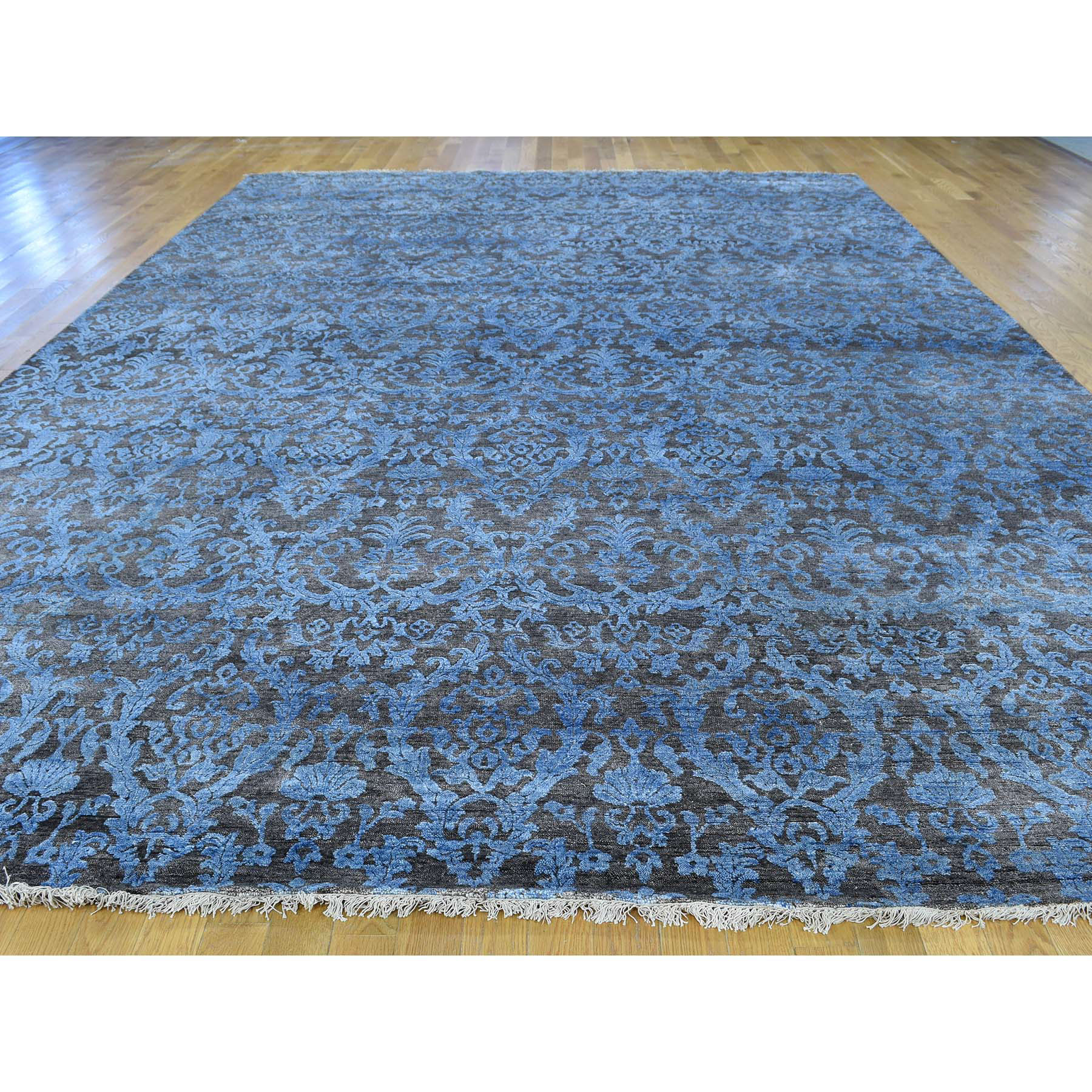 8-x9-9  Hand-Knotted Wool and Silk Damask Design Hi and Lo Pile Rug 