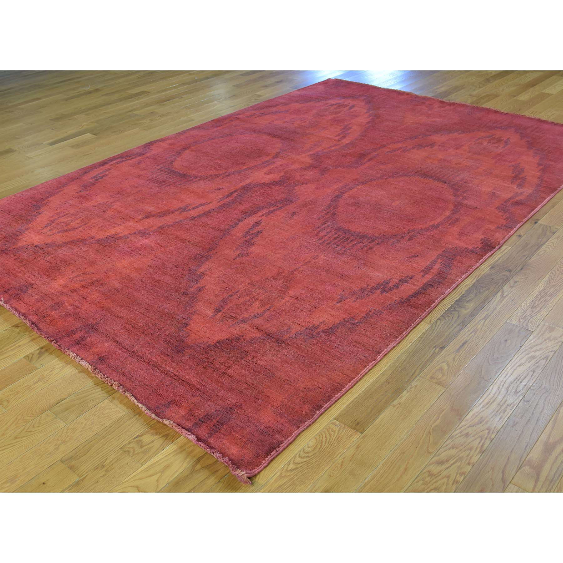 6-2 x9-2  Hand-Knotted Red Overdyed Ikat 100 Percent Wool Oriental Rug 
