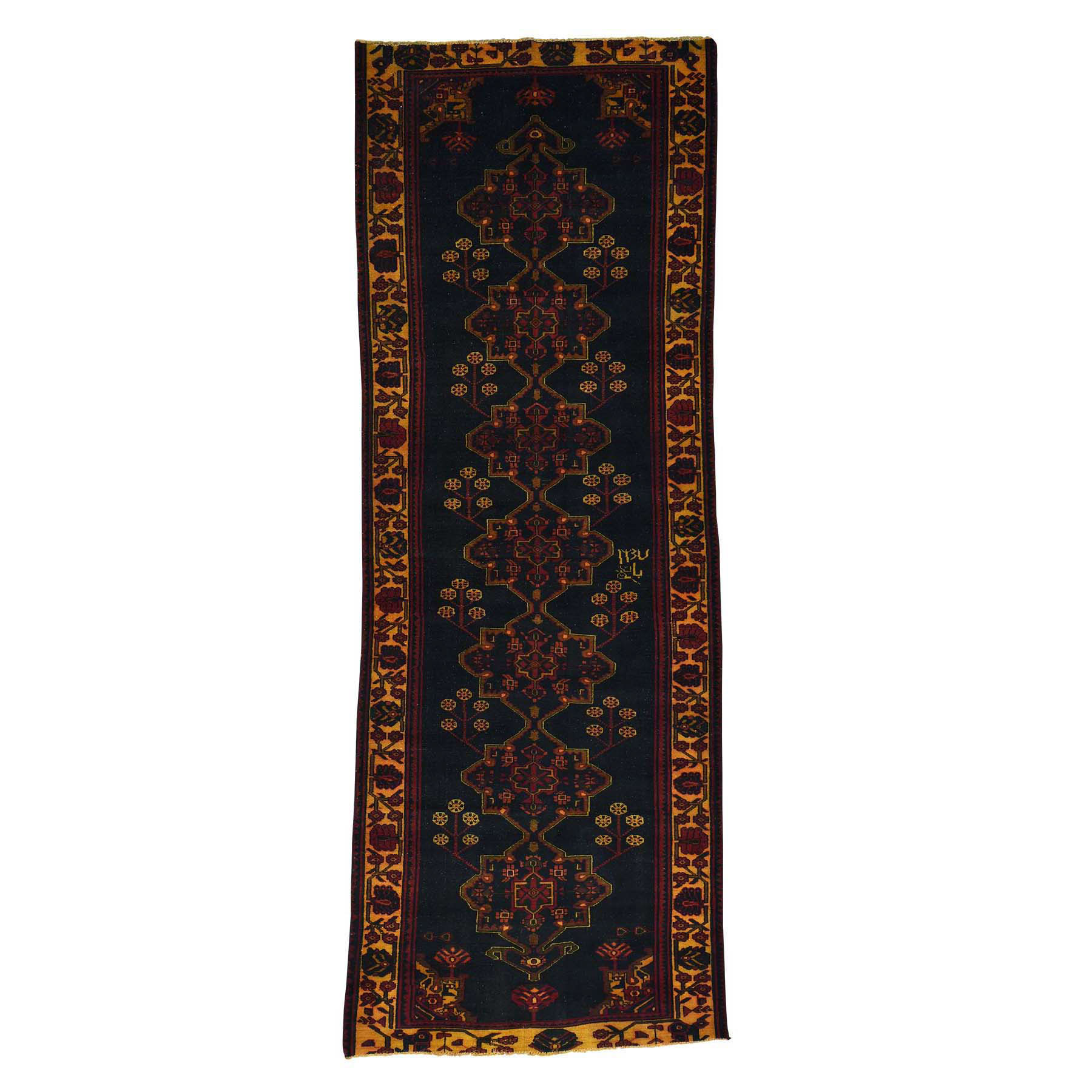 5-1 x13-3  Black Funki Handmade Overdyed Perisan Bakhtiari Wool Wide Runner Rug 