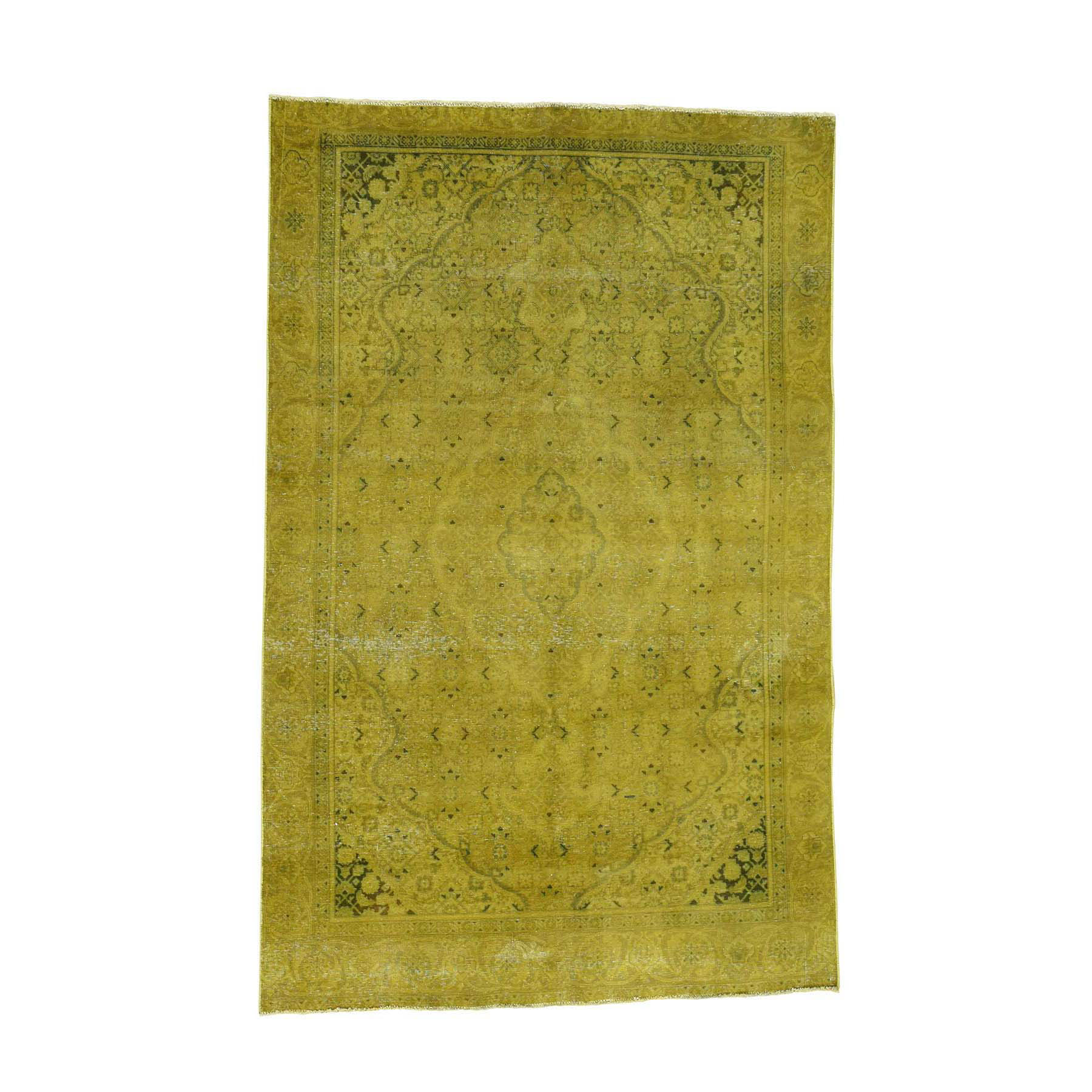 6-1 x9-2  Mustard  Handmade Overdyed Persian Tabriz Vintage Pure Wool Oriental Rug 