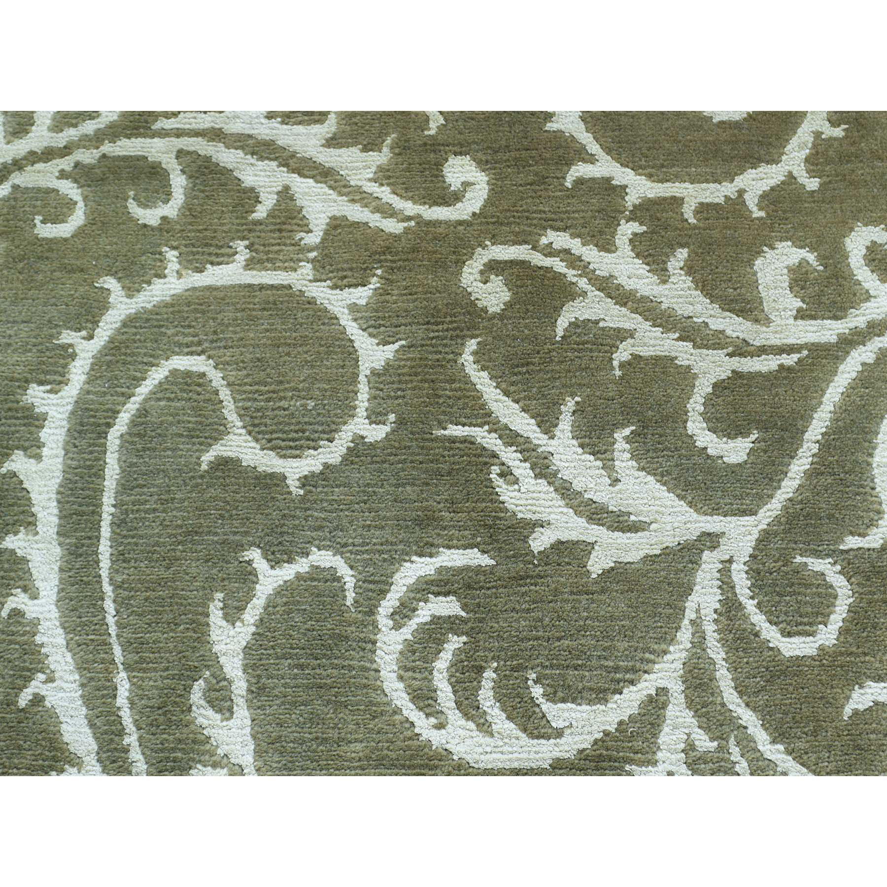 2-x2-9  Hand-Knotted Wool and Silk Nepali Olive Green Oriental Rug 