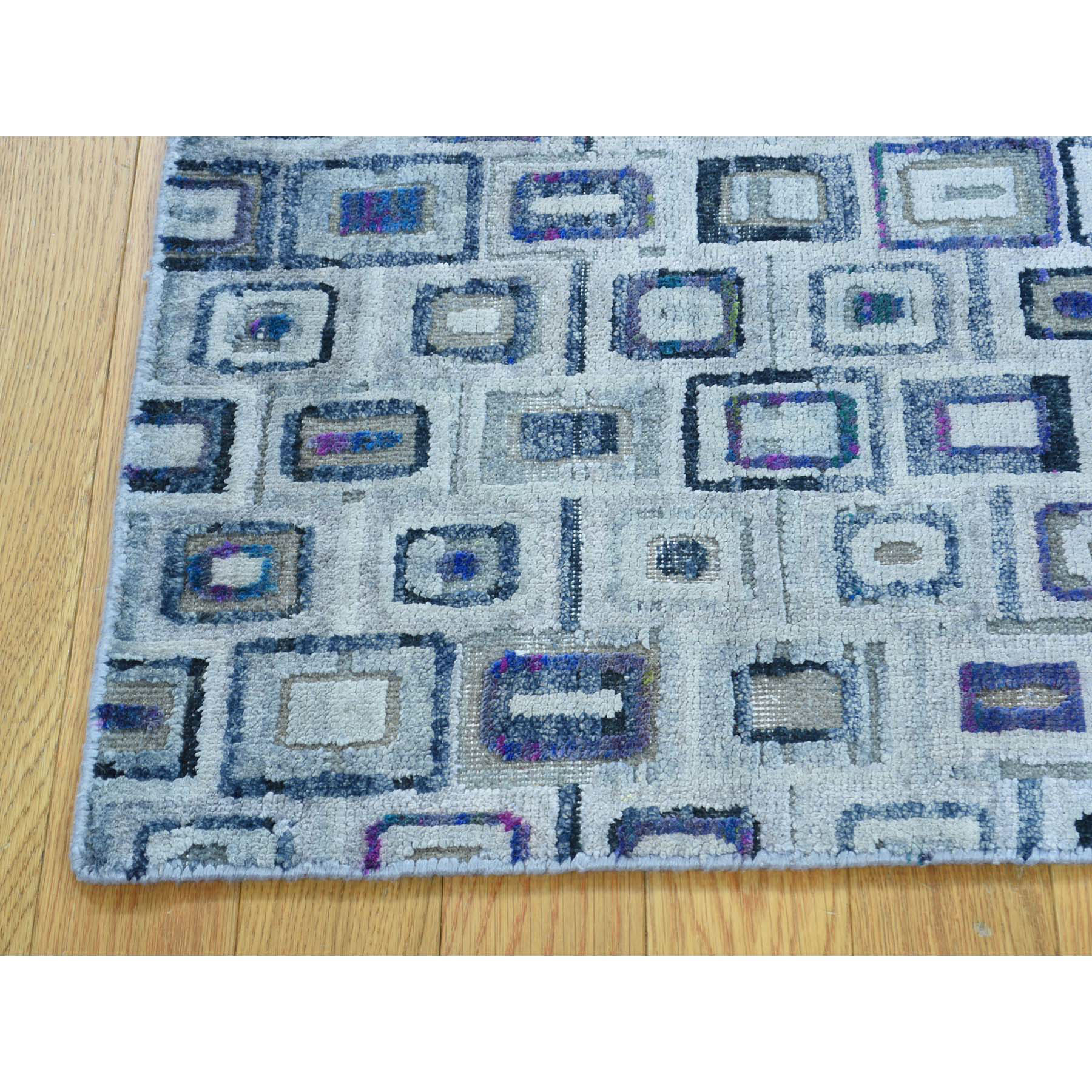 2-x2- Hand-Knotted Silk With Textured Wool Square Oriental Rug 