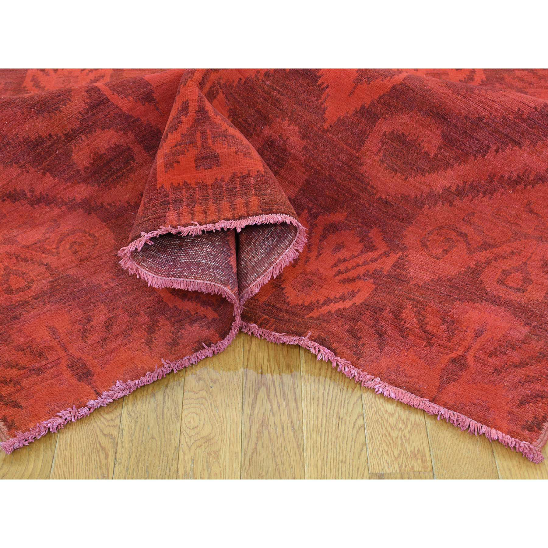 5-2 x8-3  Hand-Knotted Red Cast Overdyed Ikat Pure Wool Oriental Rug 